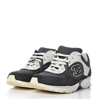 Chanel Suede Calfskin CC Sneakers 38.5 Grey 3 of 15