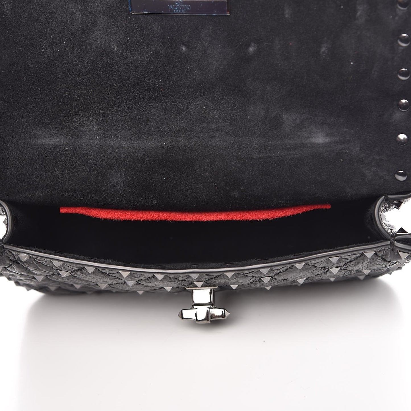 Craquele Nappa Small Rockstud Spike Shoulder Bag Black