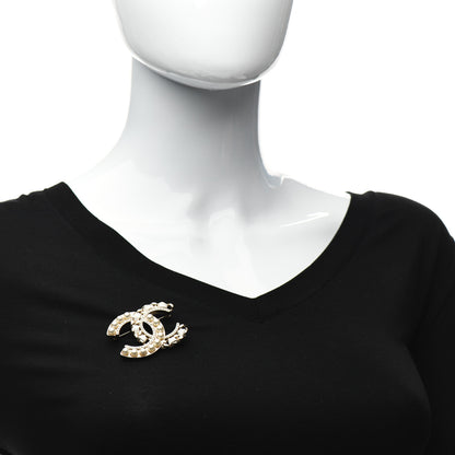 Chanel Lambskin Pearl Crystal CC Chain Brooch White Gold 2 of 4