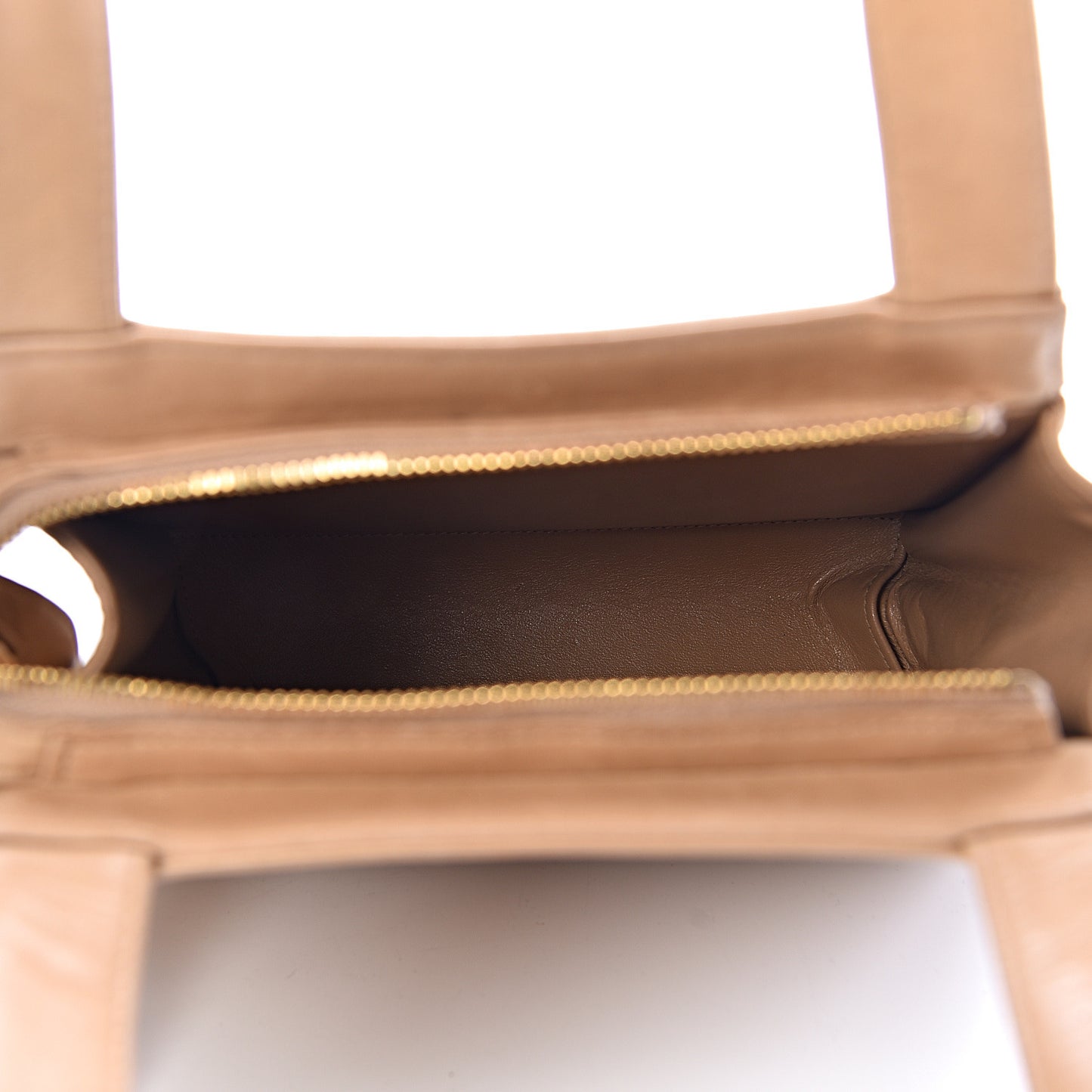 Lambskin Stitched Logo Tote Beige