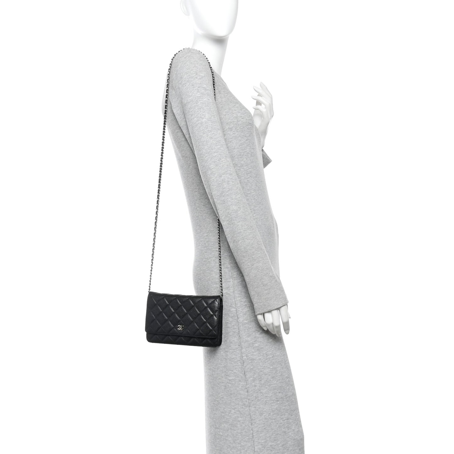 Caviar Quilted Wallet on Chain WOC Black