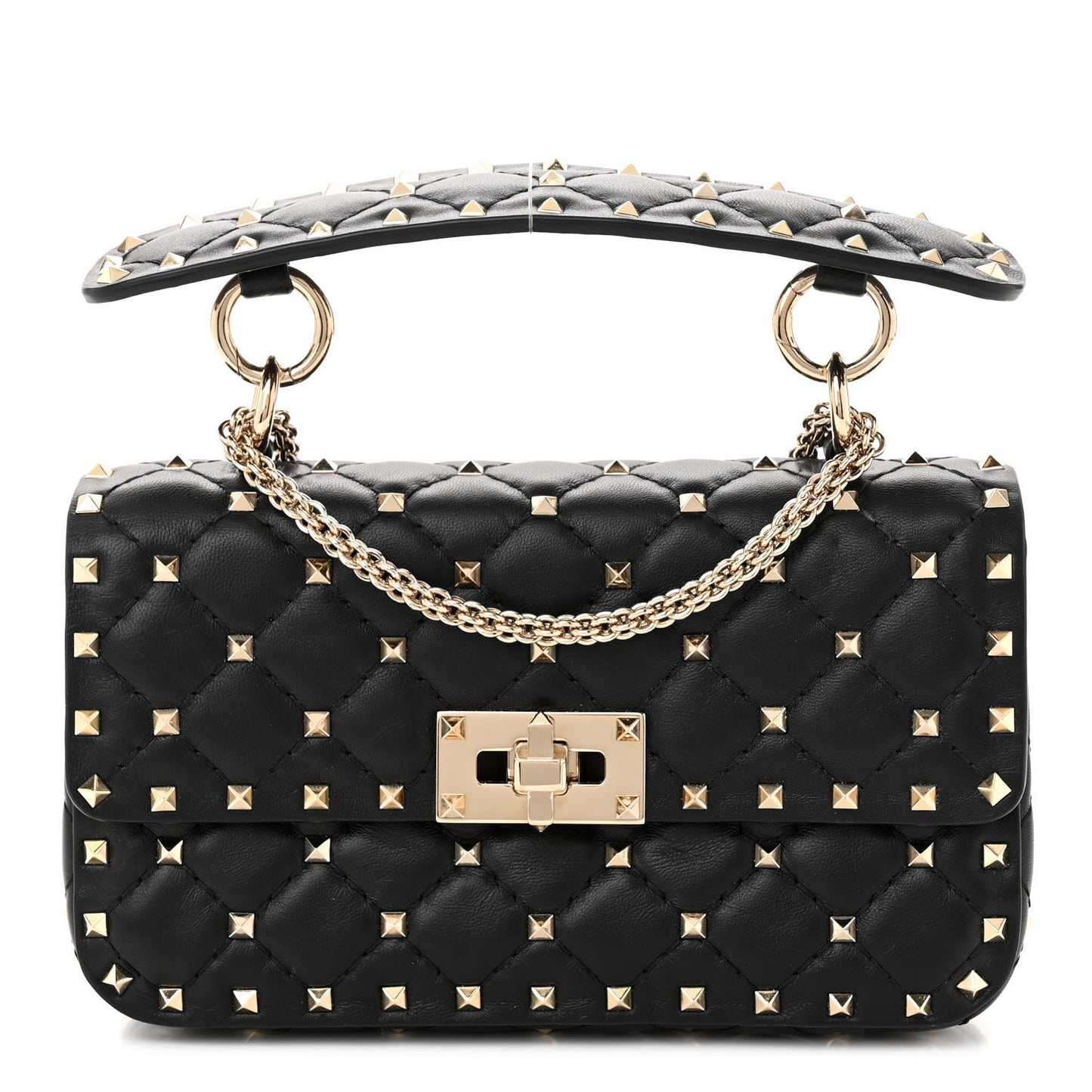 Lambskin Small Rockstud Spike Shoulder Bag Black