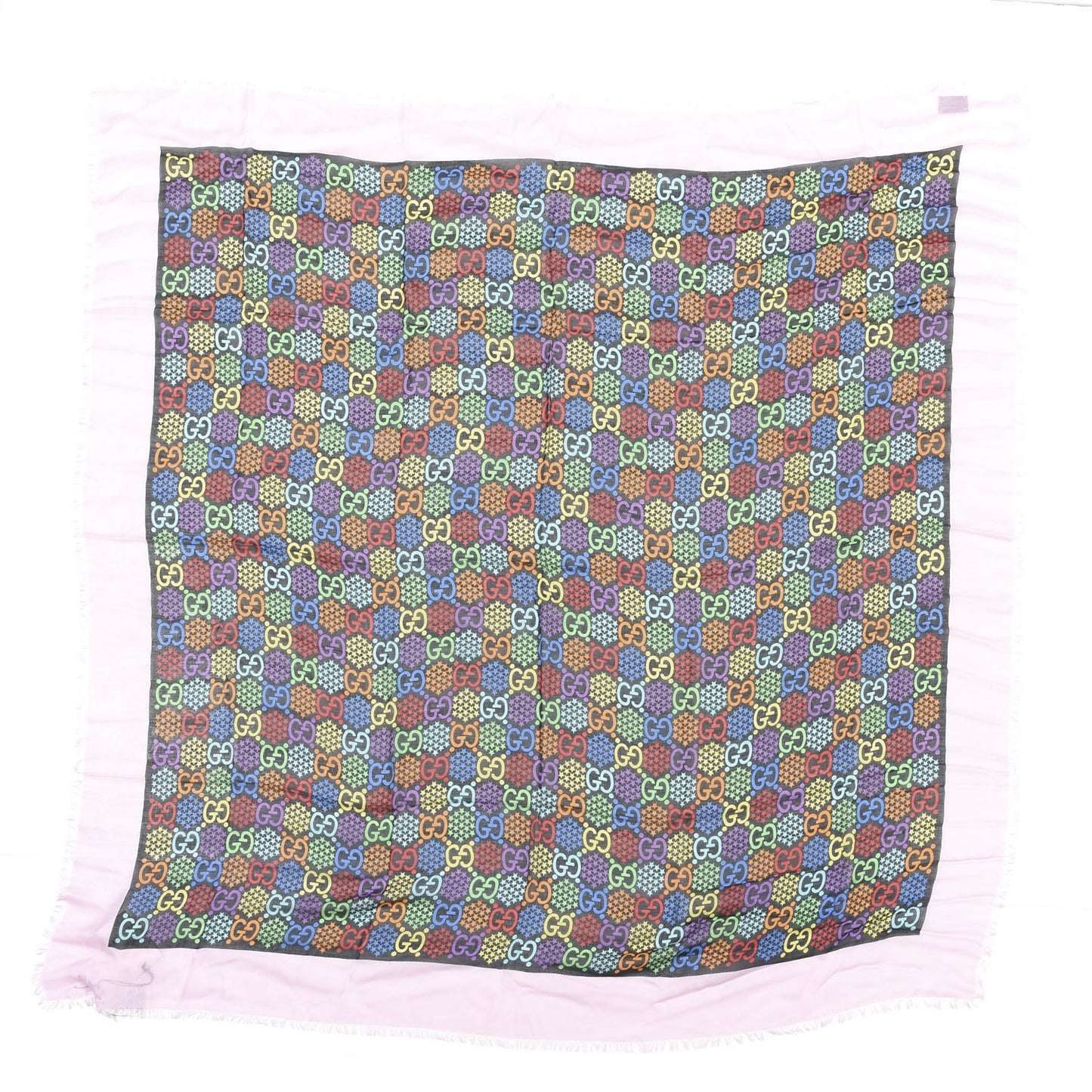 Silk Twill Lady GG Psychedelic Square Scarf Black Pink