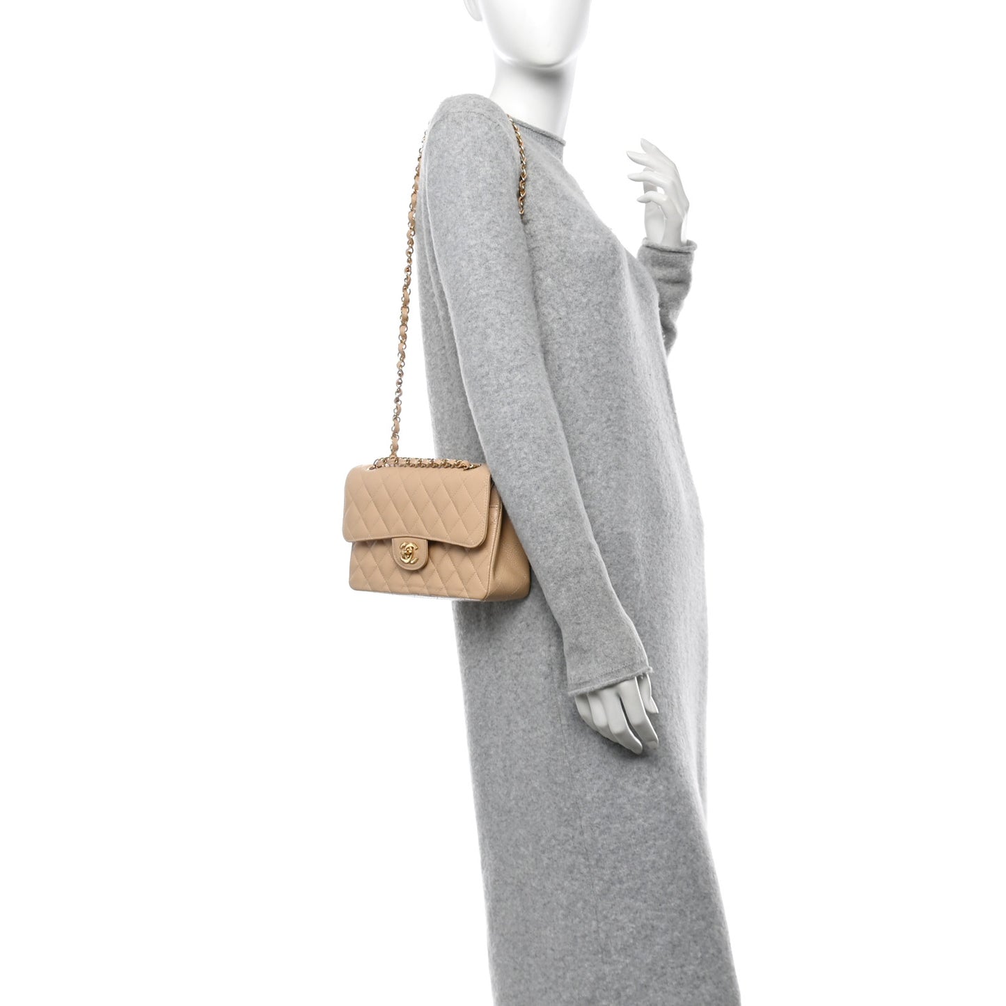 Caviar Quilted Small Double Flap Beige