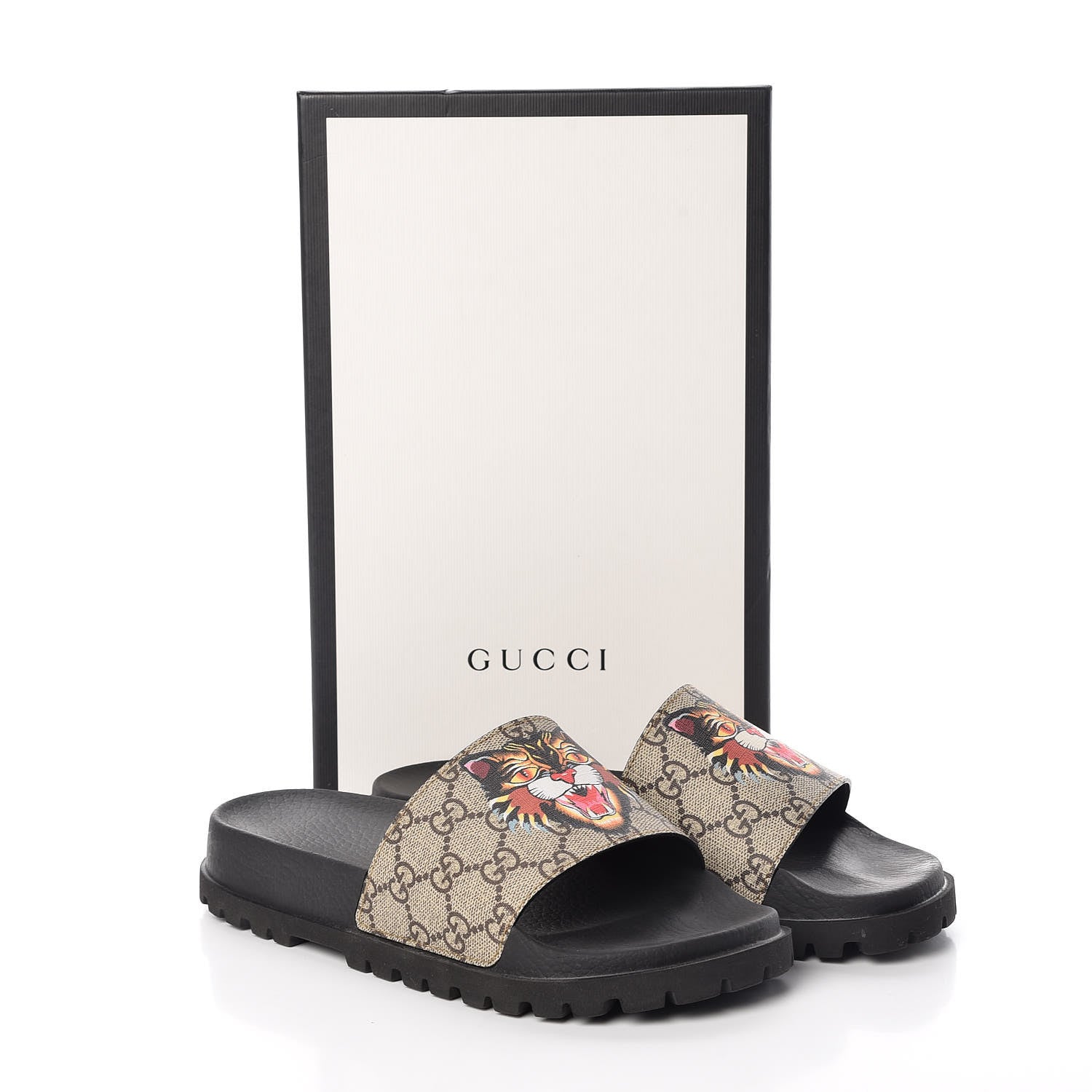 Gucci GG Supreme Monogram Angry Cat Mens Lug Sole Slide Sandals 5 Ebony 7 of 7