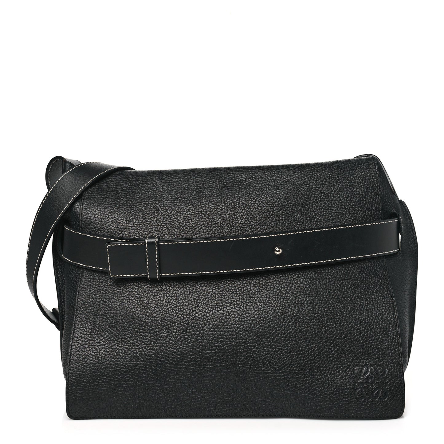 Grained Calfskin Small Bolso Belt Messenger Bag Black