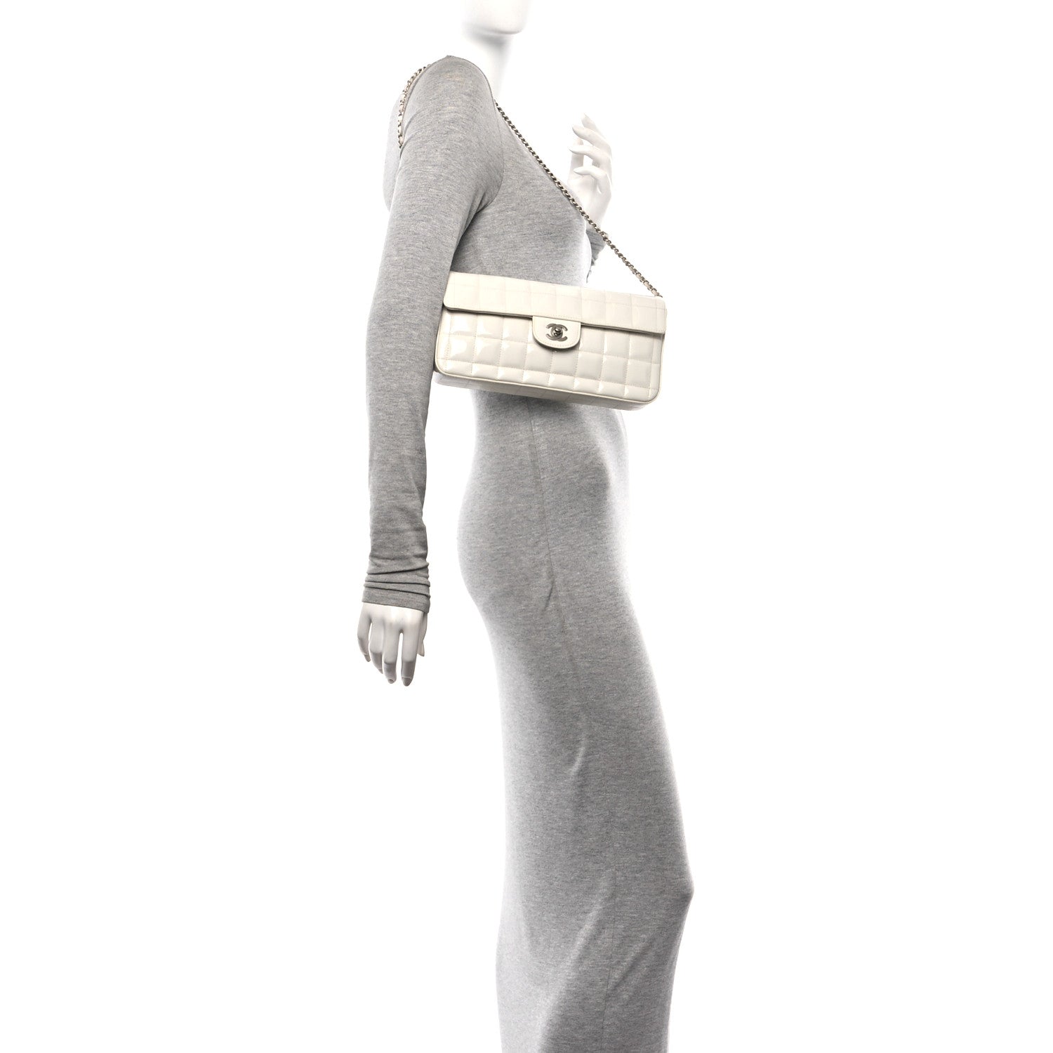 Chanel Patent Quilted East West Chocolate Bar Flap White 2 of 12