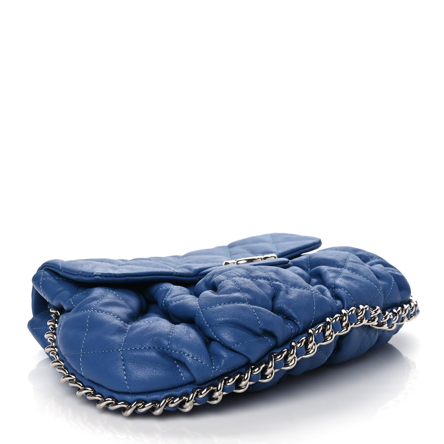 Washed Lambskin Quilted Medium Chain Around Flap Blue
