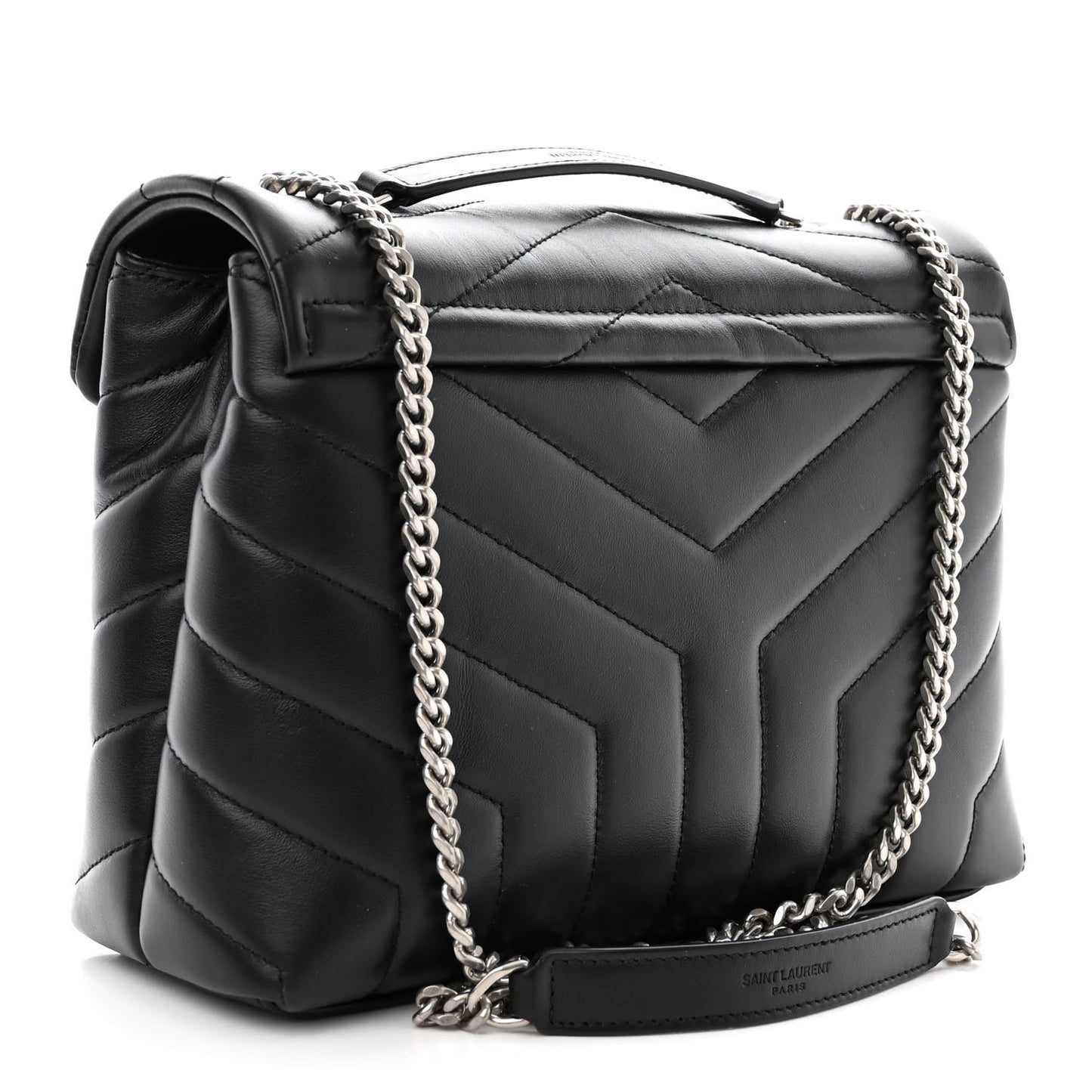 Calfskin Y Quilted Monogram Small Loulou Chain Satchel Black