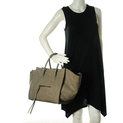 Celine Crocodile Embossed Nubuck Medium Phantom Luggage Grey 2 of 9