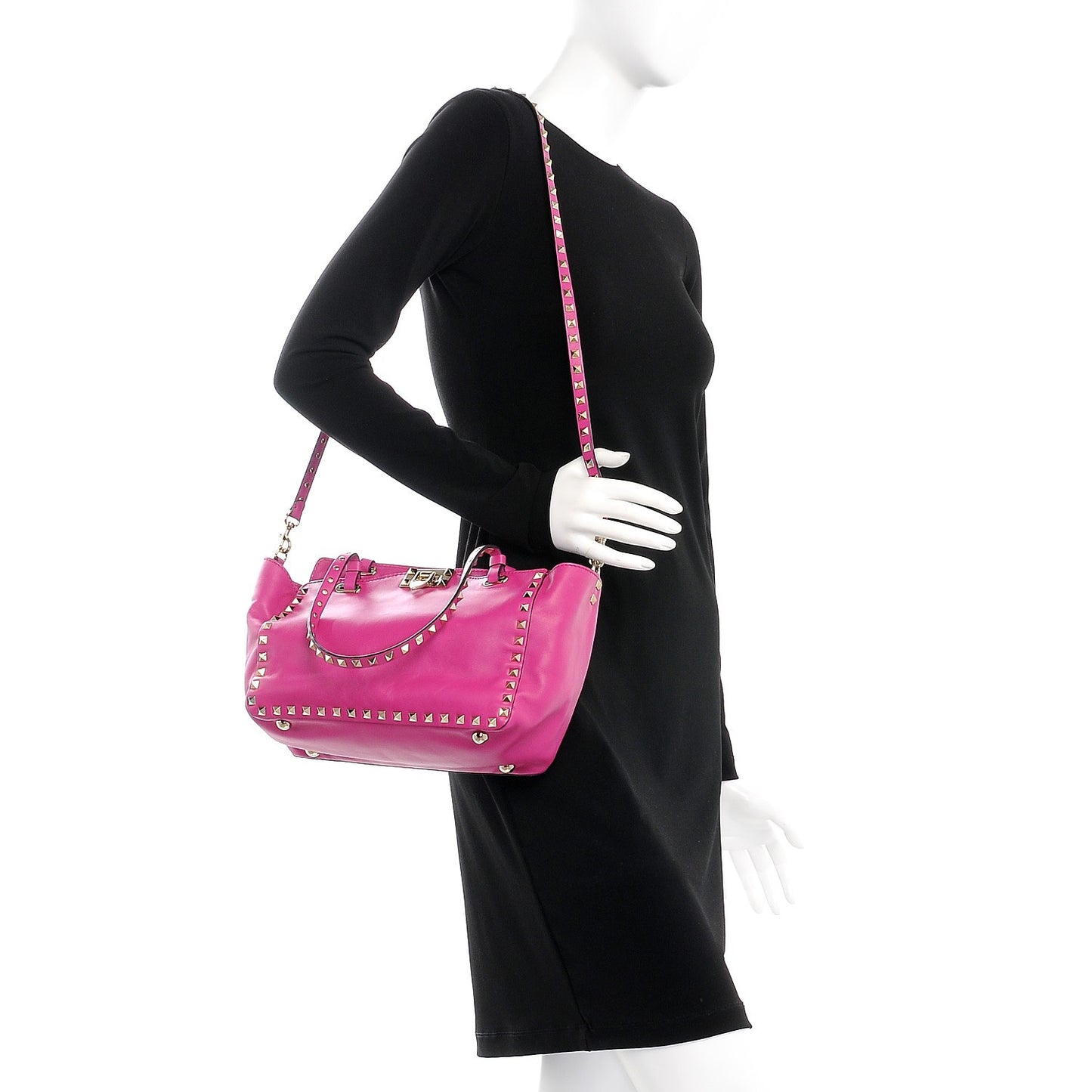 Vitello Mini Rockstud Tote Fuxia