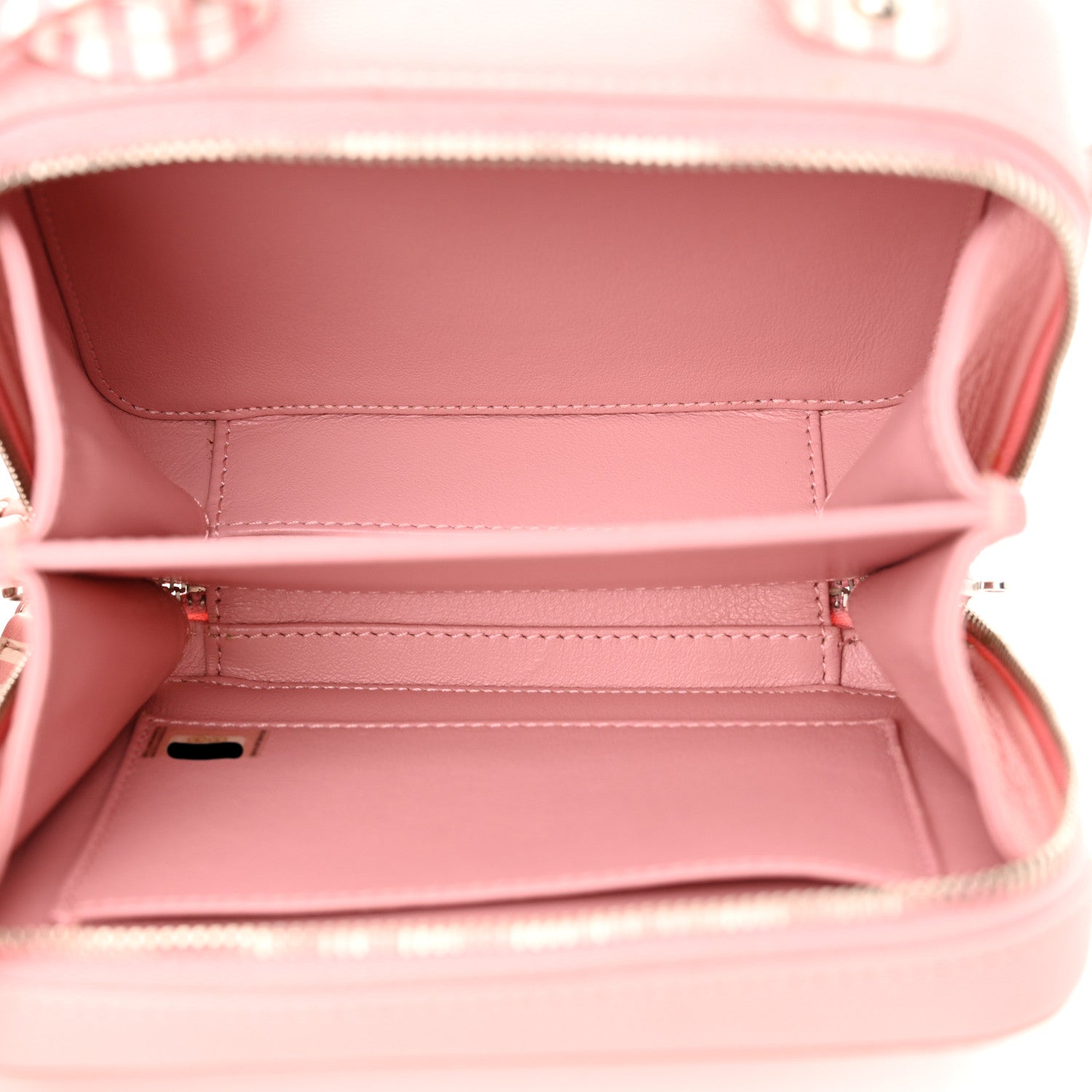 Chanel Caviar Quilted Striped Medium CC Filigree Vanity Case Pink White 5 of 19