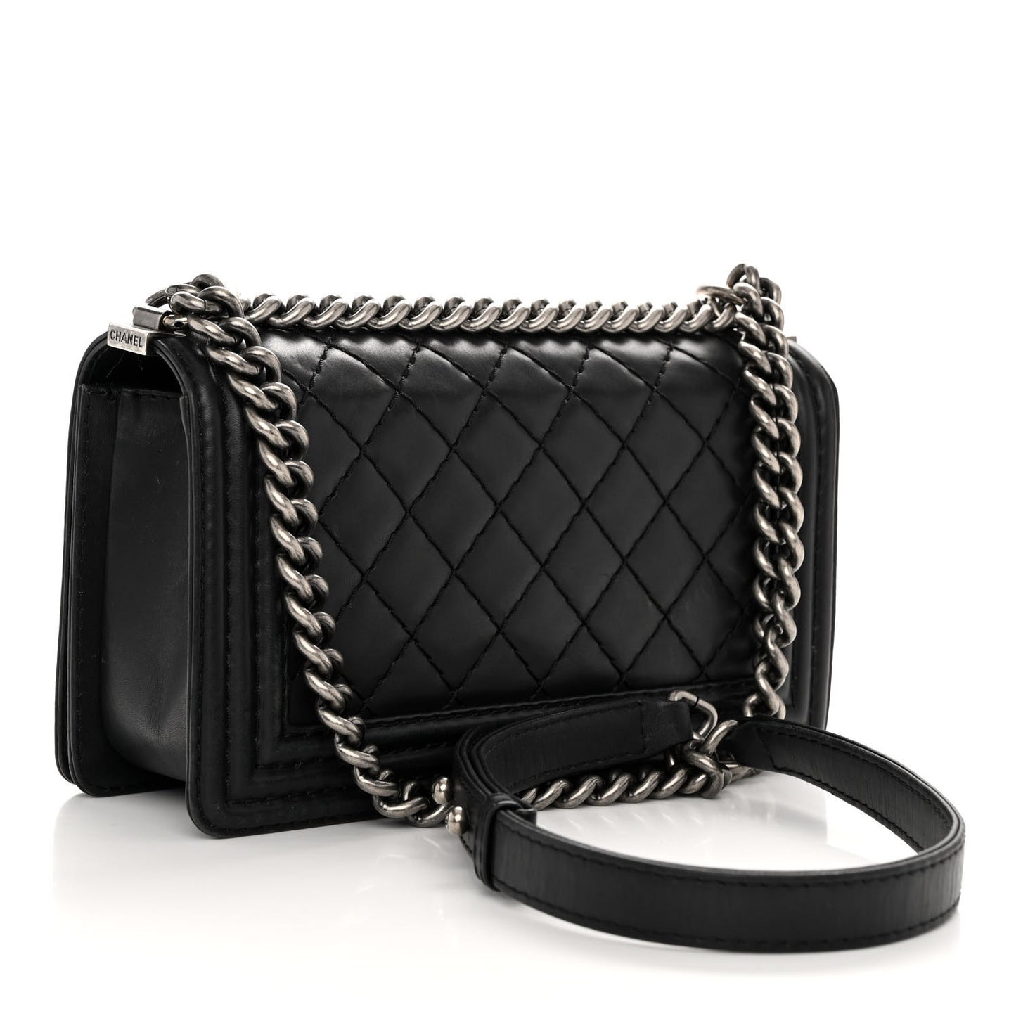 Calfskin Stitched Medium Boy Flap Black