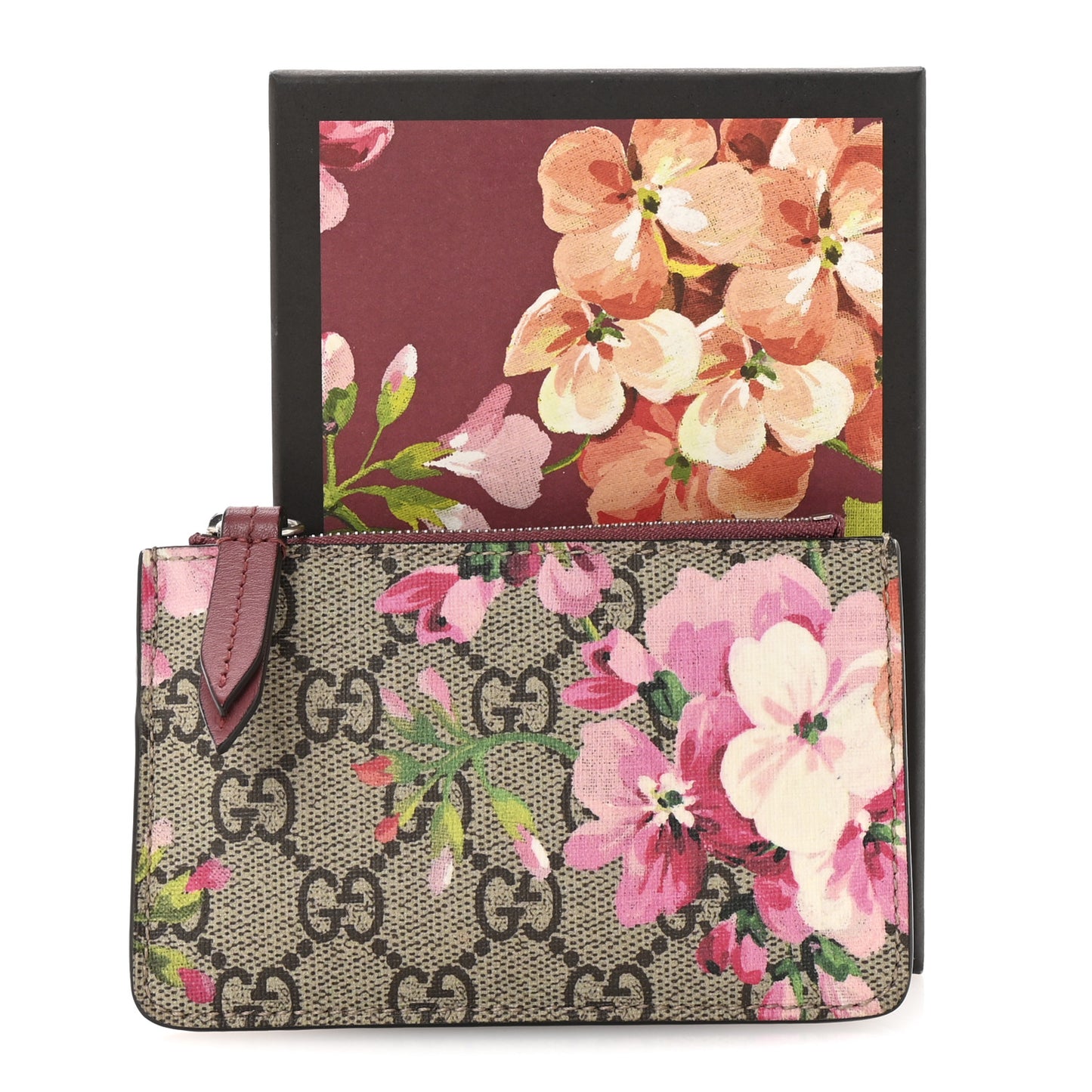 GG Supreme Monogram Blooms Key Ring Coin Case Beige Multicolor Dry Rose