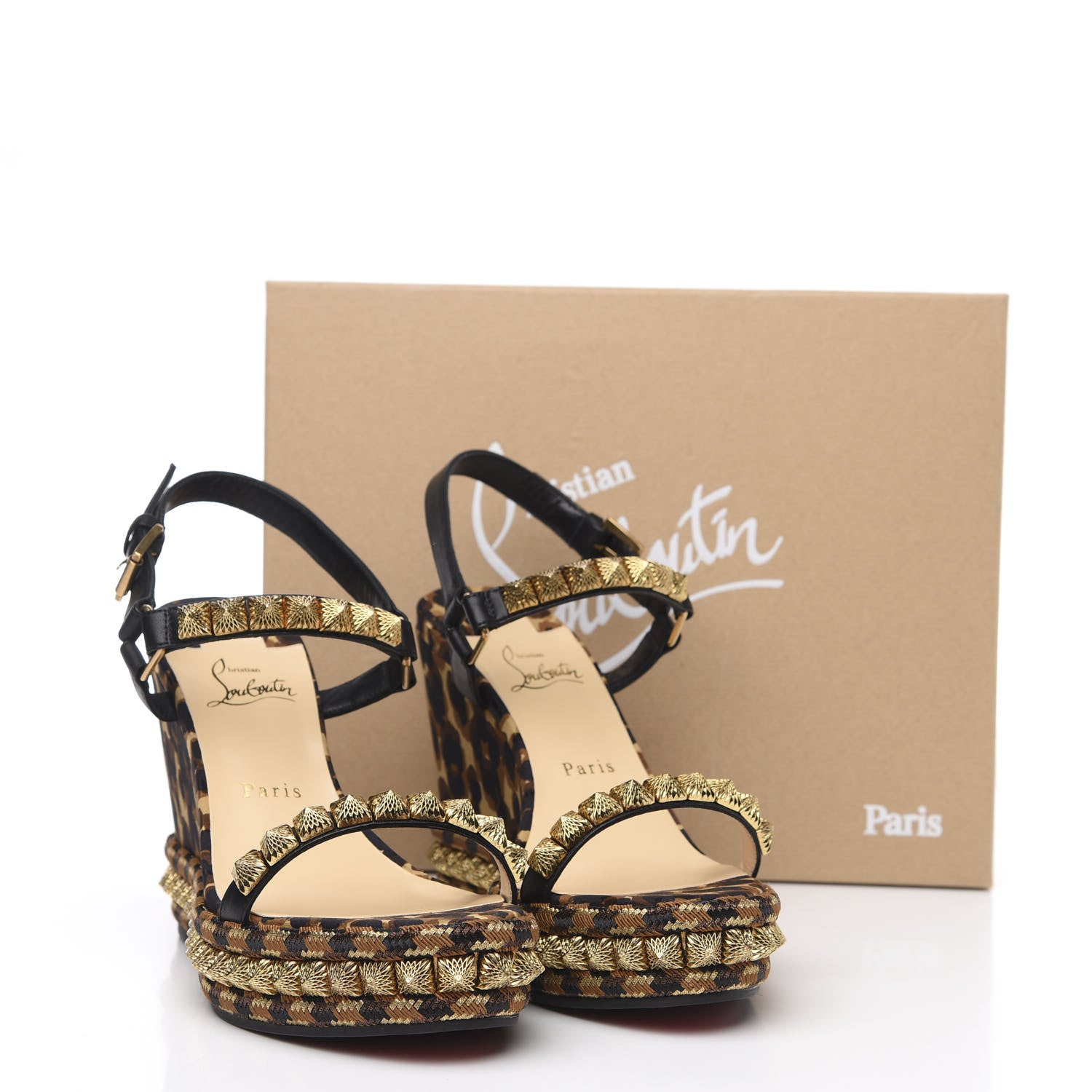 Christian Louboutin Nappa Silk Leopard Pira Ryad 110 Wedge Sandals 40 Black Marron 8 of 8