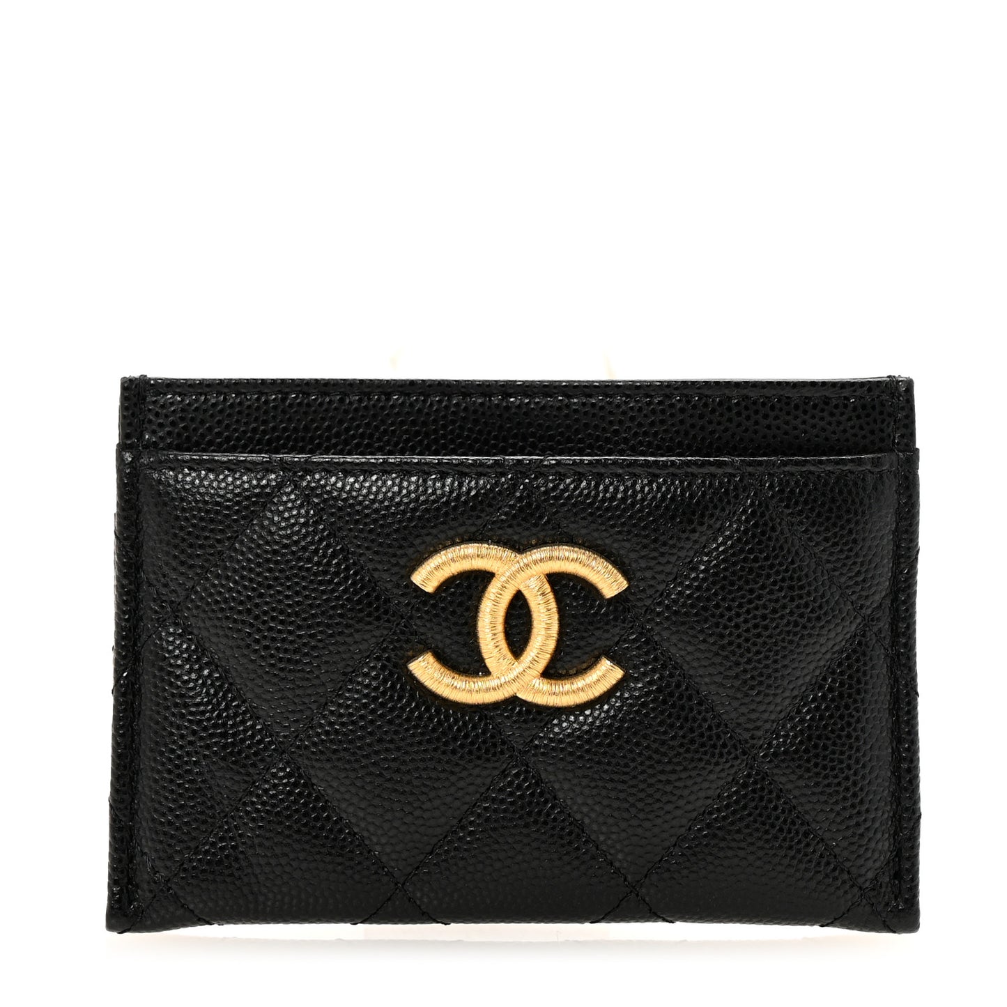 Caviar Quilted Studded CC Card Holder Black