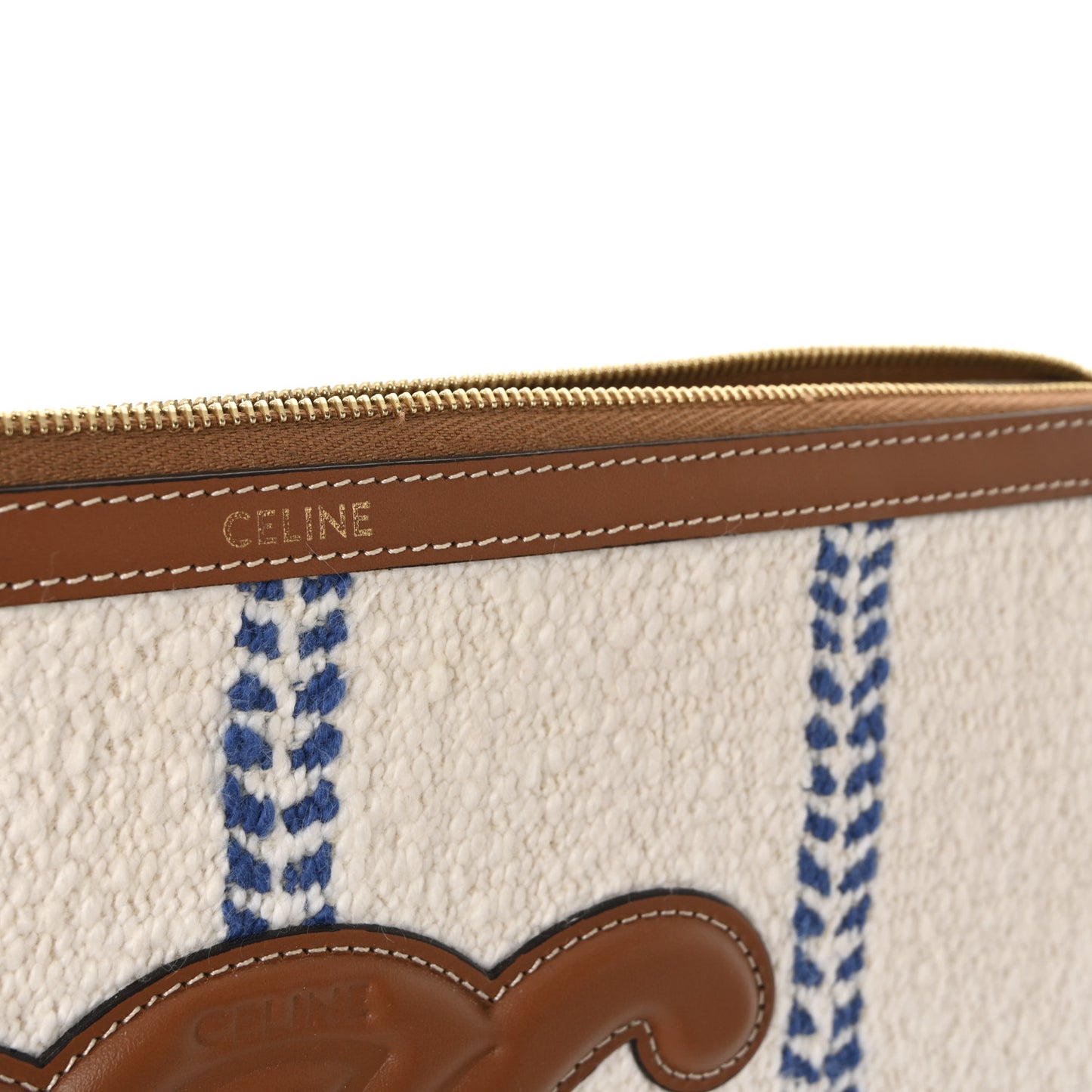 Canvas Calfskin Stripe Triomphe Pouch Thais White Blue