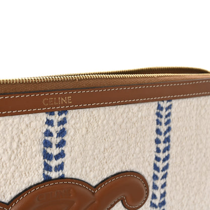 Celine Canvas Calfskin Stripe Triomphe Pouch Thais White Blue 6 of 7