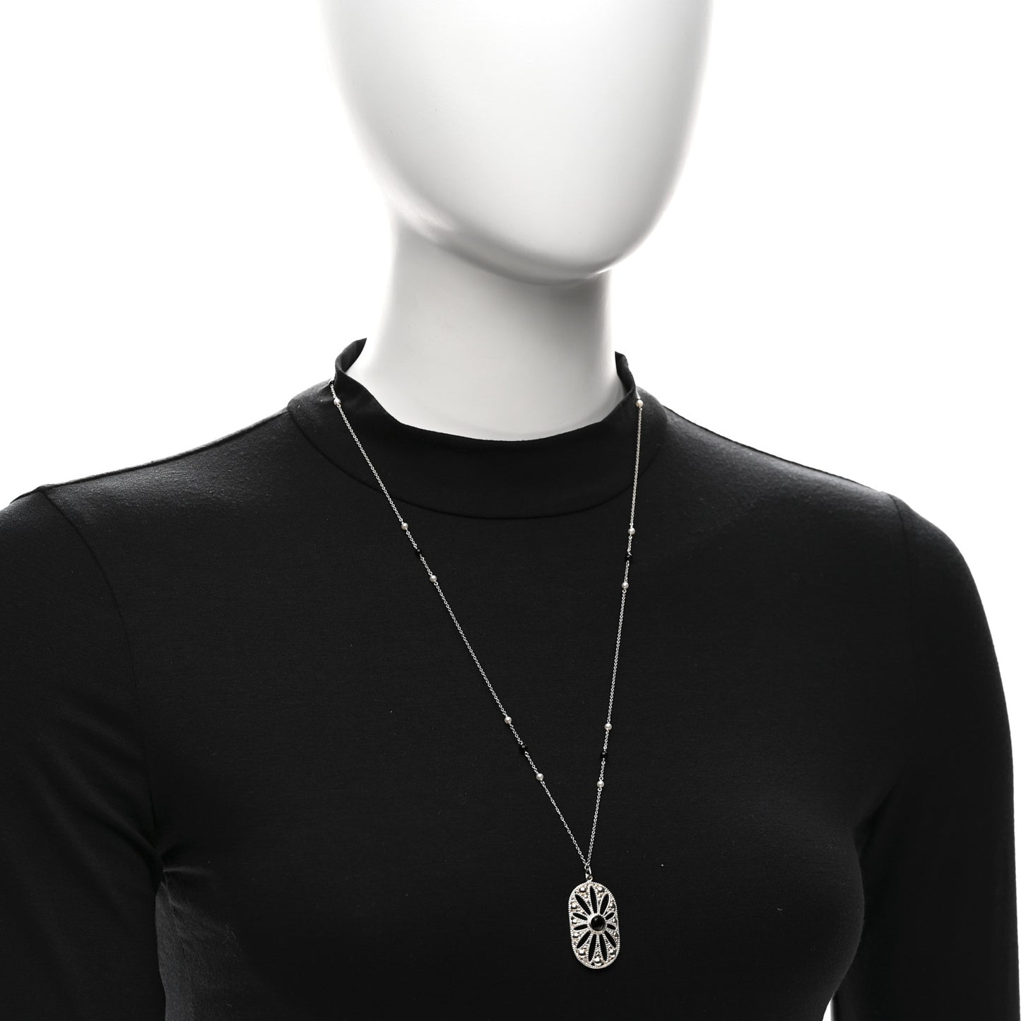 Sterling Silver Black Onyx Cultured Pearl Ziegfeld Daisy Pendant Necklace