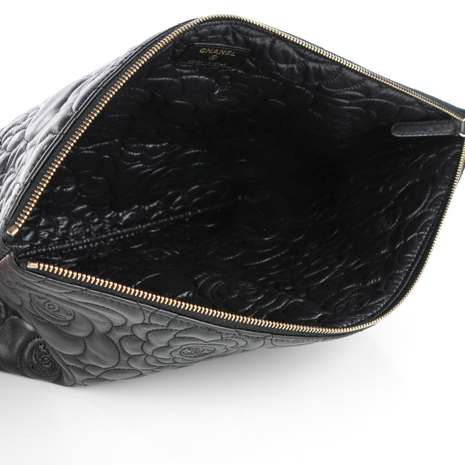Chanel Lambskin Camellia Embossed Large Cosmetic Case Black 5 of 7