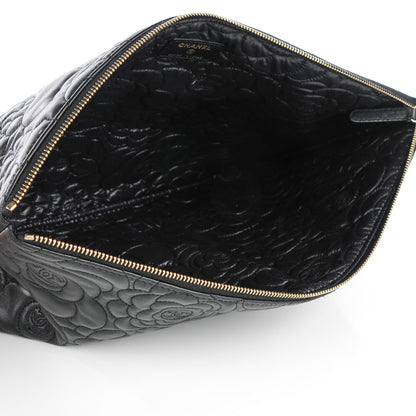 Chanel Lambskin Camellia Embossed Large Cosmetic Case Black 5 of 7