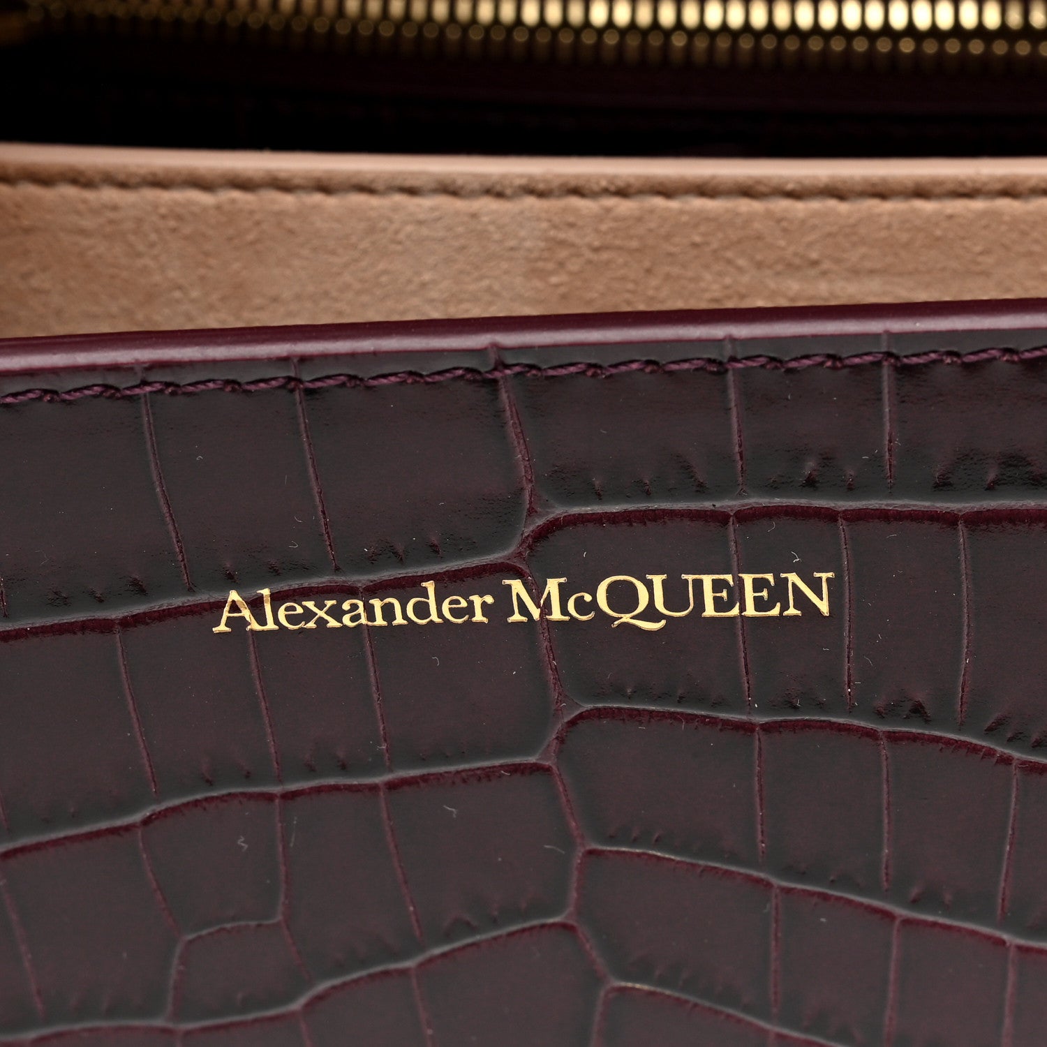 Alexander McQueen Calfskin Crocodile Embossed Jeweled Shoulder Bag Burgundy 6 of 9