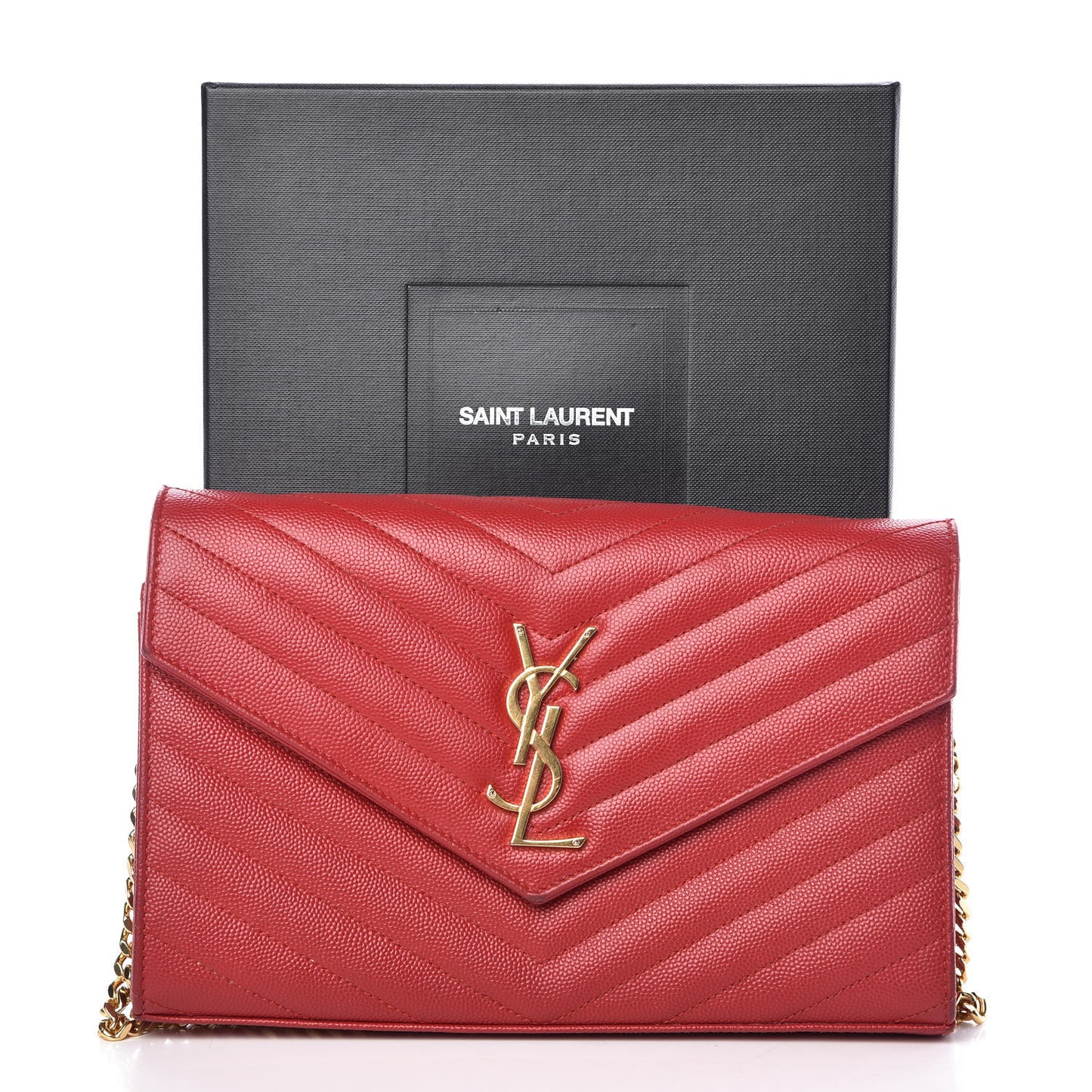 Grain De Poudre Matelasse Chevron Monogram Chain Wallet Red