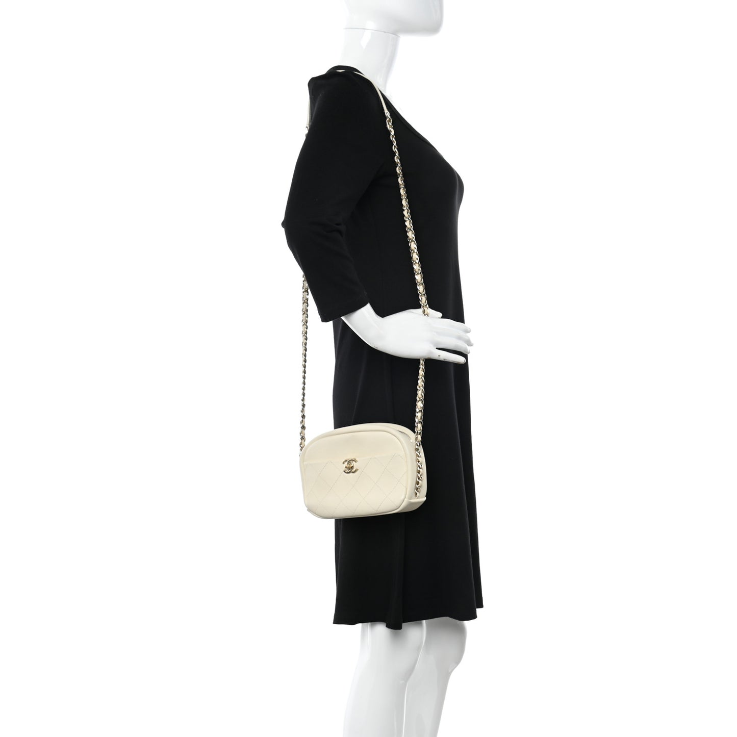 Goatskin Quilted Small Casual Trip Camera Case White