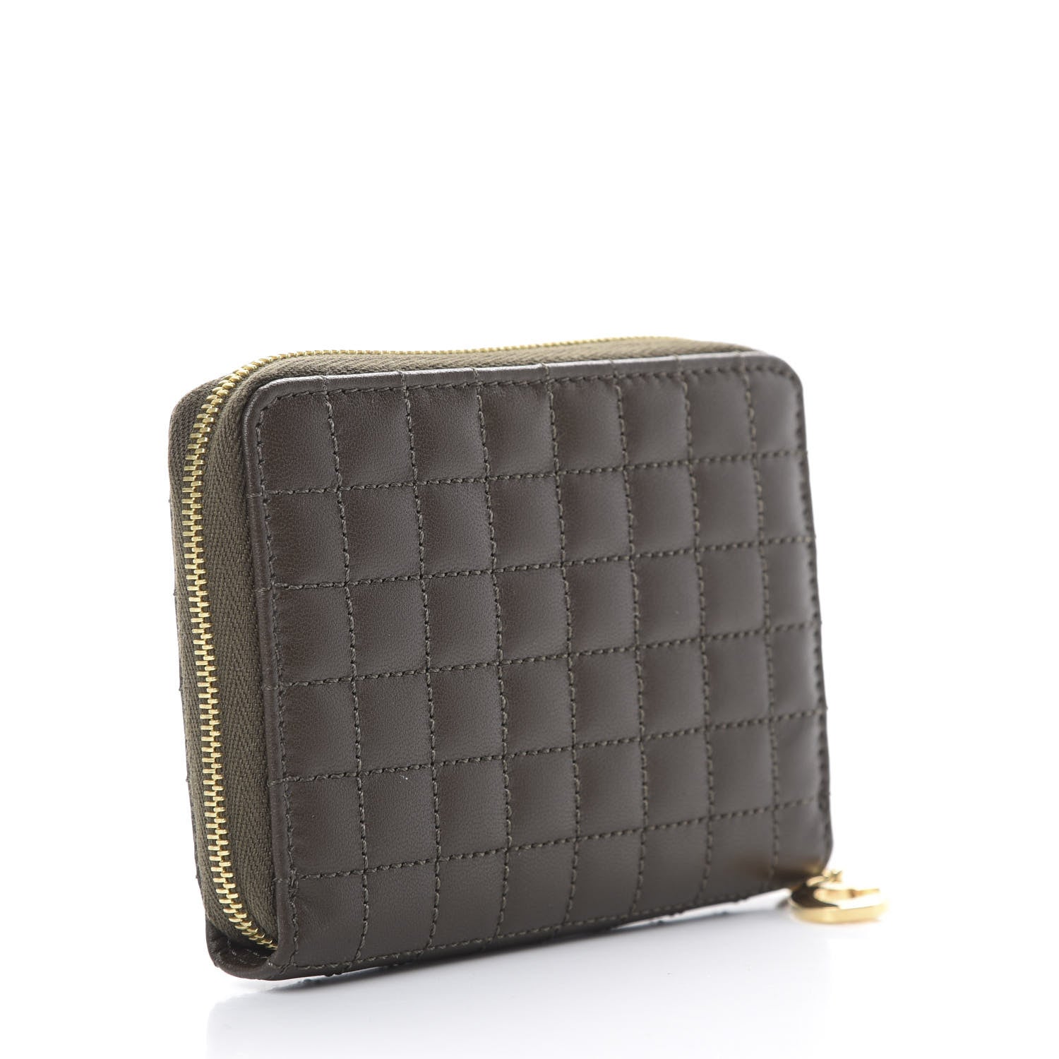 Celine Lambskin Quilted C Charm Zip Around Wallet Khaki 2 of 7