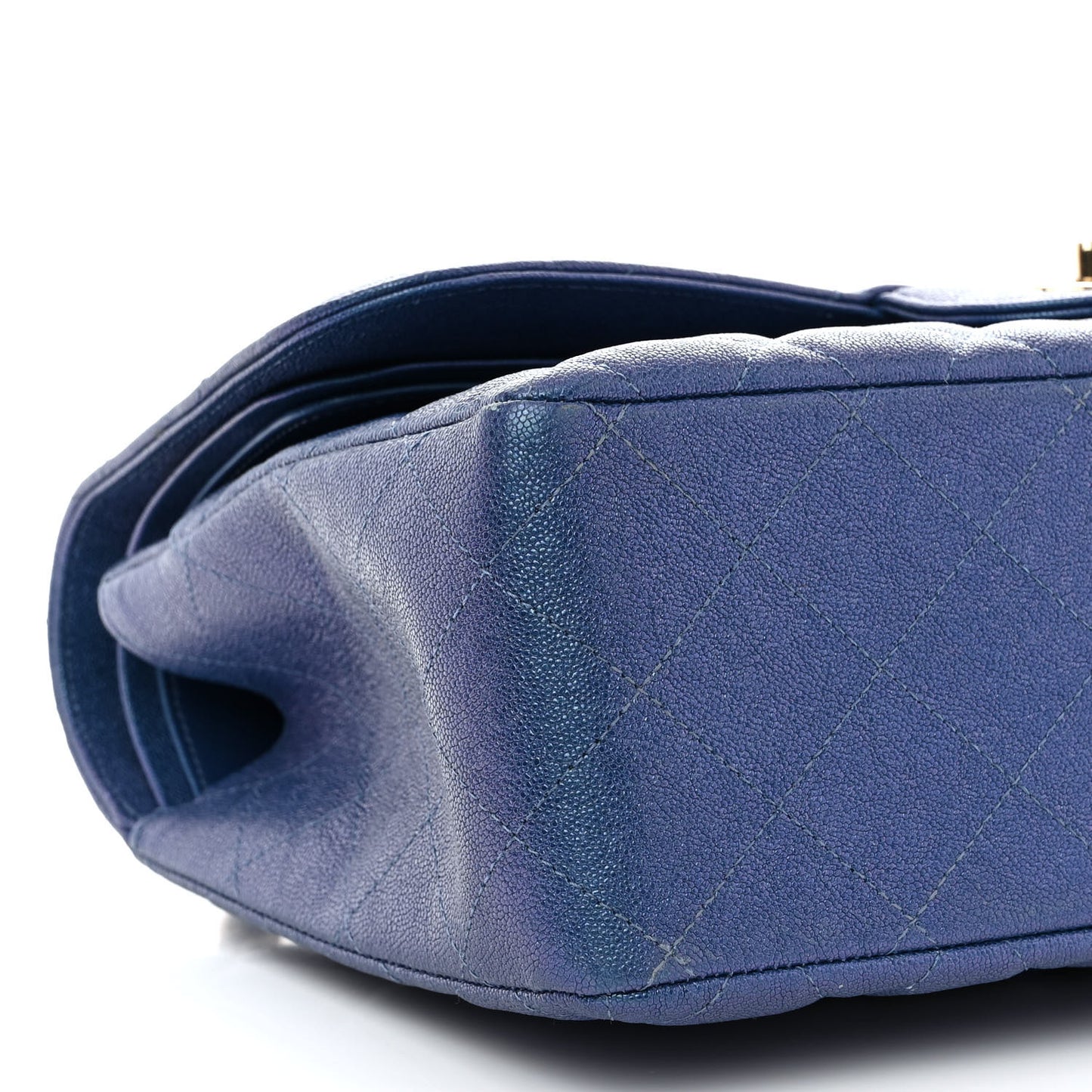 Iridescent Caviar Quilted Jumbo Double Flap Dark Blue