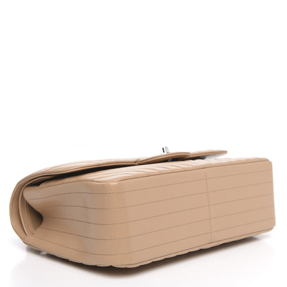 Chanel Caviar Chevron Quilted Jumbo Double Flap Beige 4 of 12