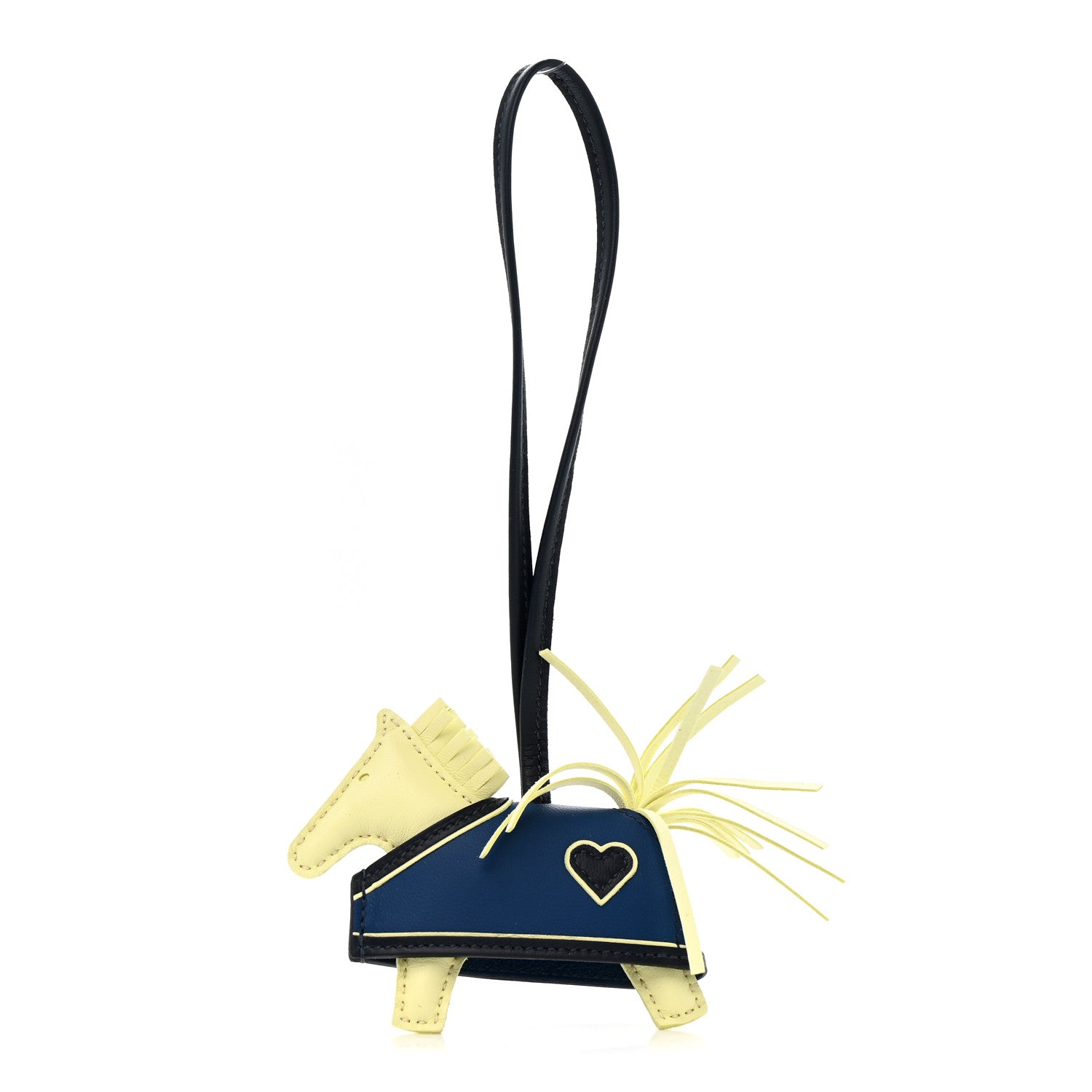 Hermes Milo Lambskin Grigri Rodeo Robeo Coeur Bag Charm PM Jaune Milton Bleu Nuit Bleu Tie 1 of 5