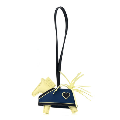 Hermes Milo Lambskin Grigri Rodeo Robeo Coeur Bag Charm PM Jaune Milton Bleu Nuit Bleu Tie 1 of 5