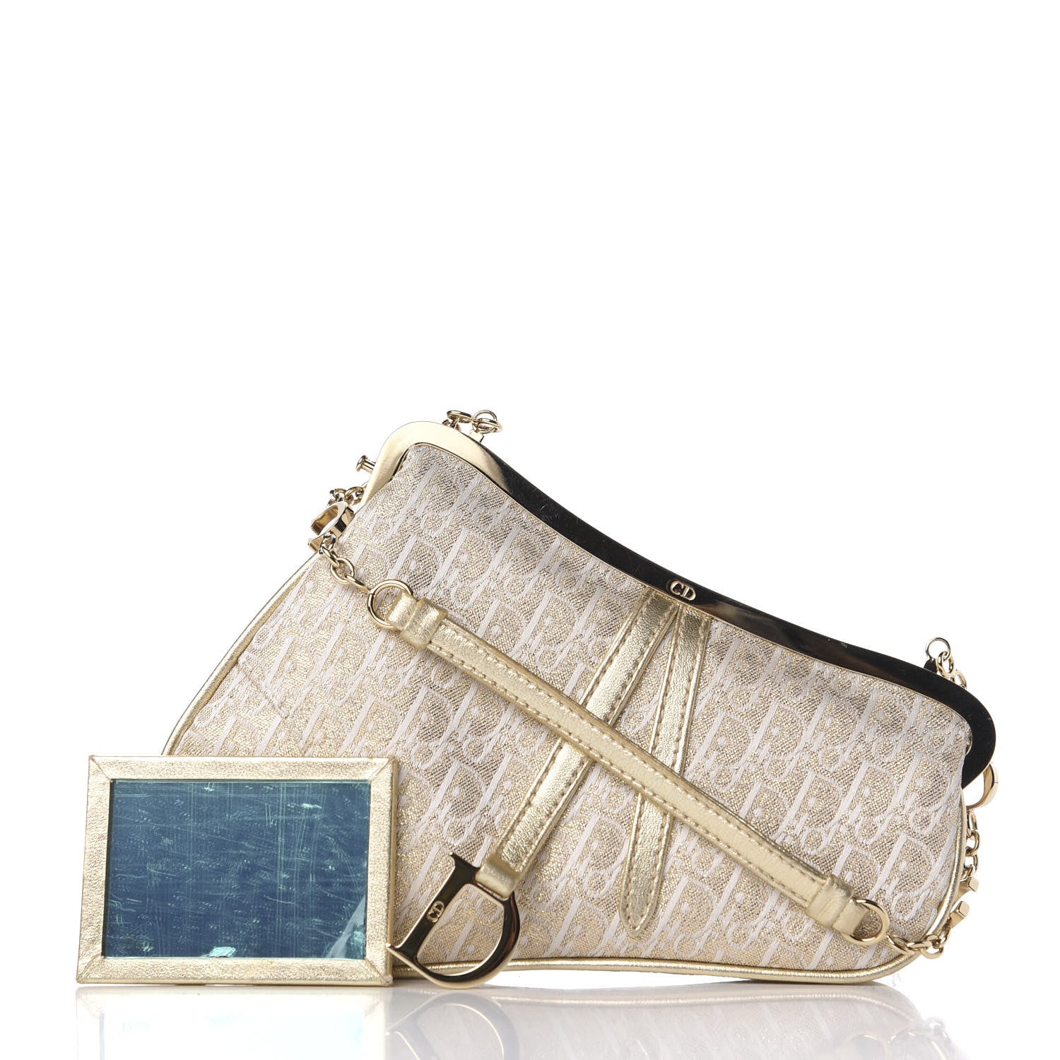 Christian Dior Jacquard Nylon Monogram Evening Frame Saddle Bag White Gold 9 of 10