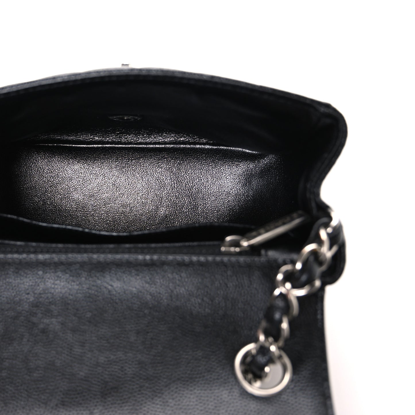 Caviar Chevron Quilted Mini Square Flap Black