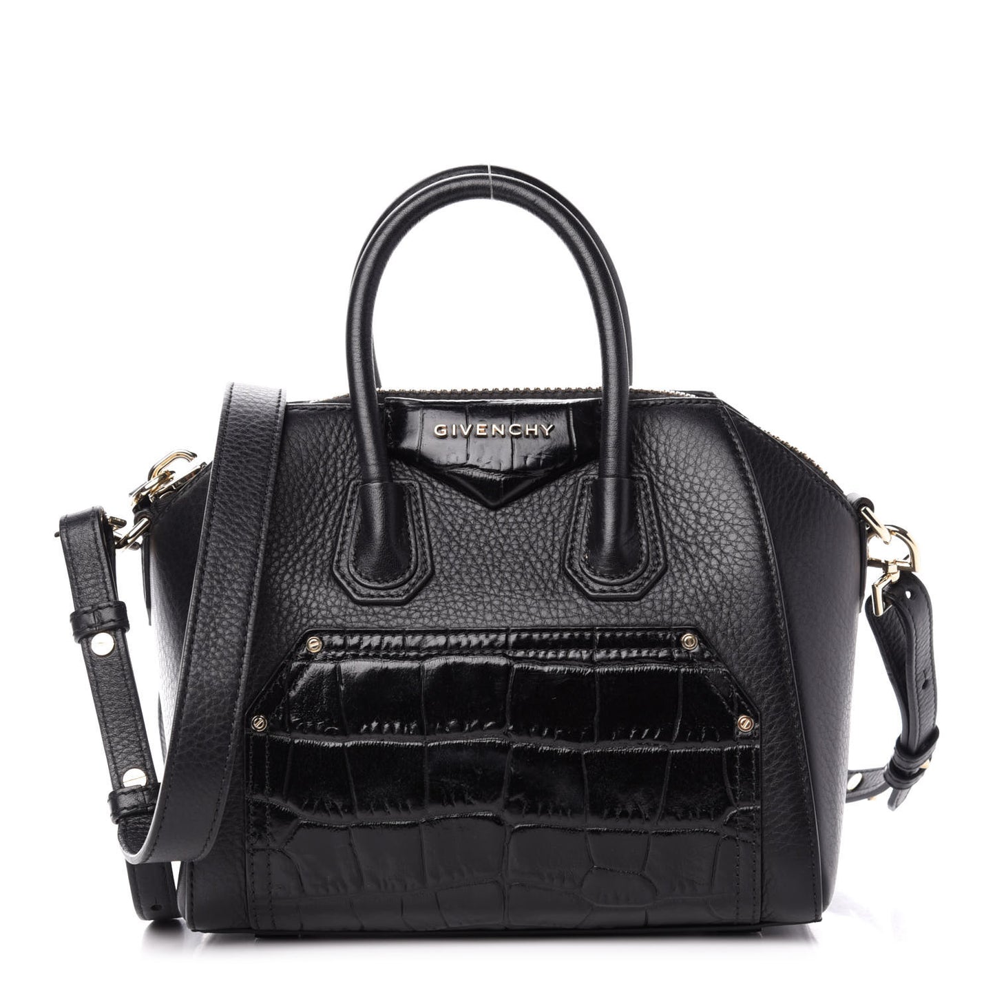 Calfskin Crocodile Embossed Antigona Black