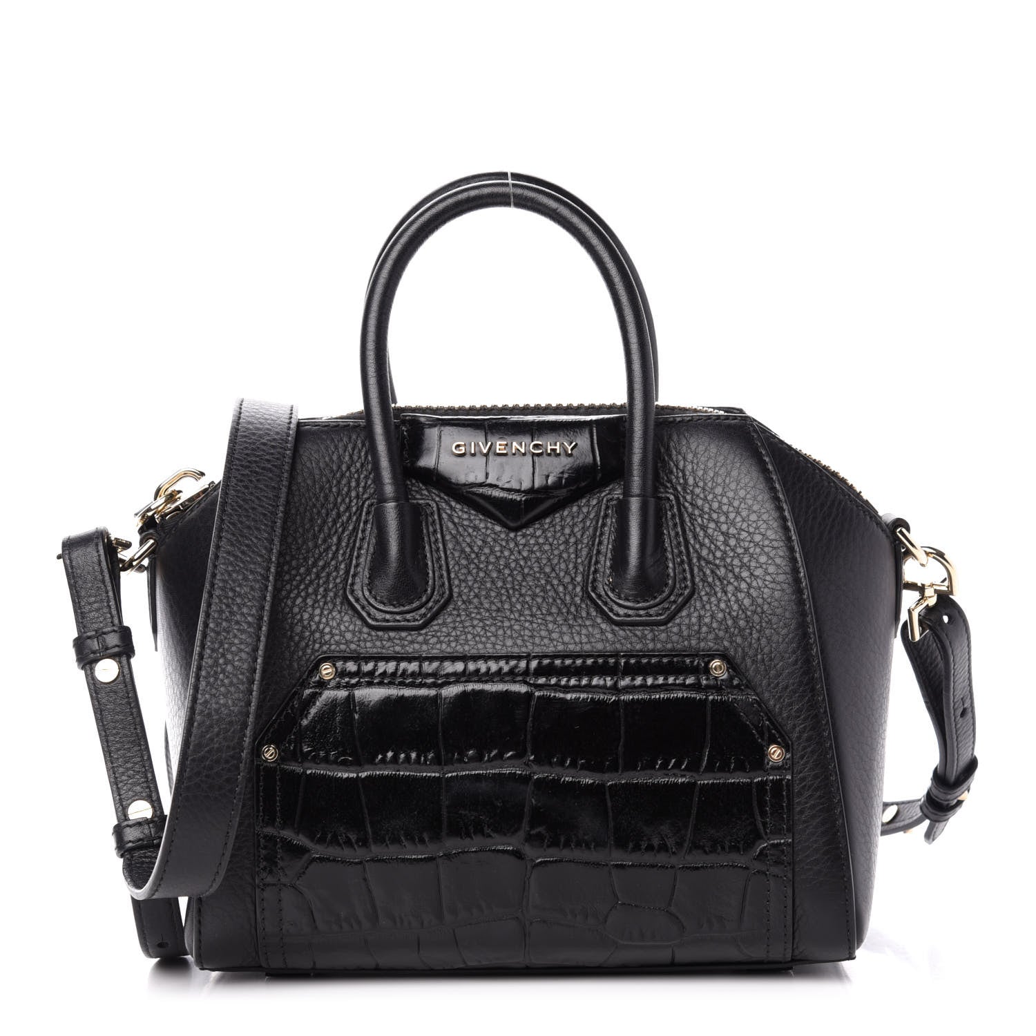 Givenchy Calfskin Crocodile Embossed Antigona Black 1 of 10