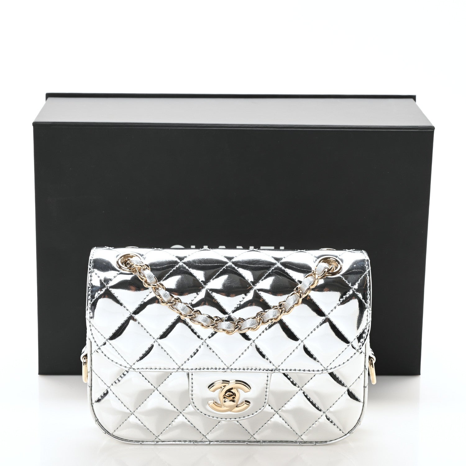 Chanel Mirror Calfskin Metallic Calfskin Quilted Hollywood Boulevard Mini Flap With Star Coin Purse Silver 12 of 12