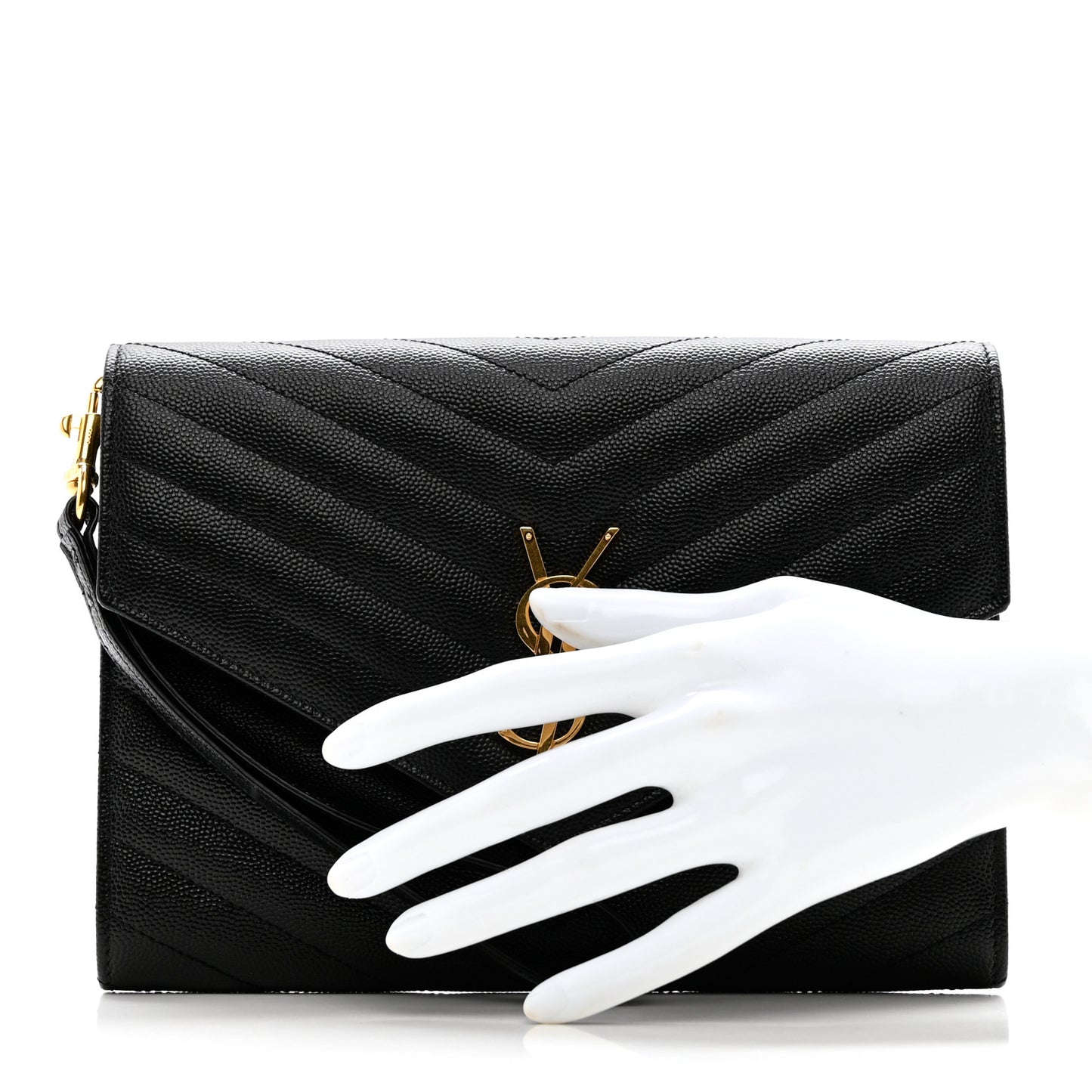 Grain De Poudre Matelasse Chevron Monogram Envelope Clutch Black