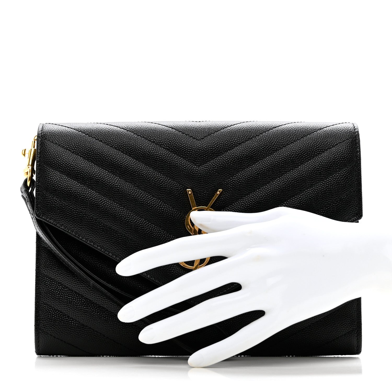 Saint Laurent Grain De Poudre Matelasse Chevron Monogram Envelope Clutch Black 3 of 9
