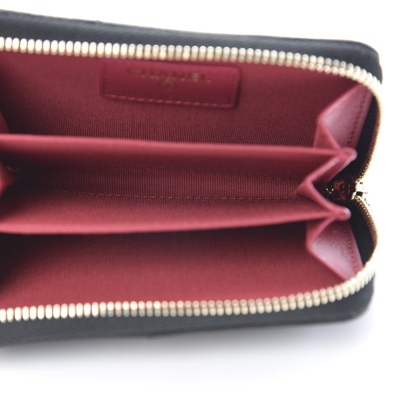 Shiny Goatskin Quilted Chanel 19 Zip Around Coin Purse Wallet Black