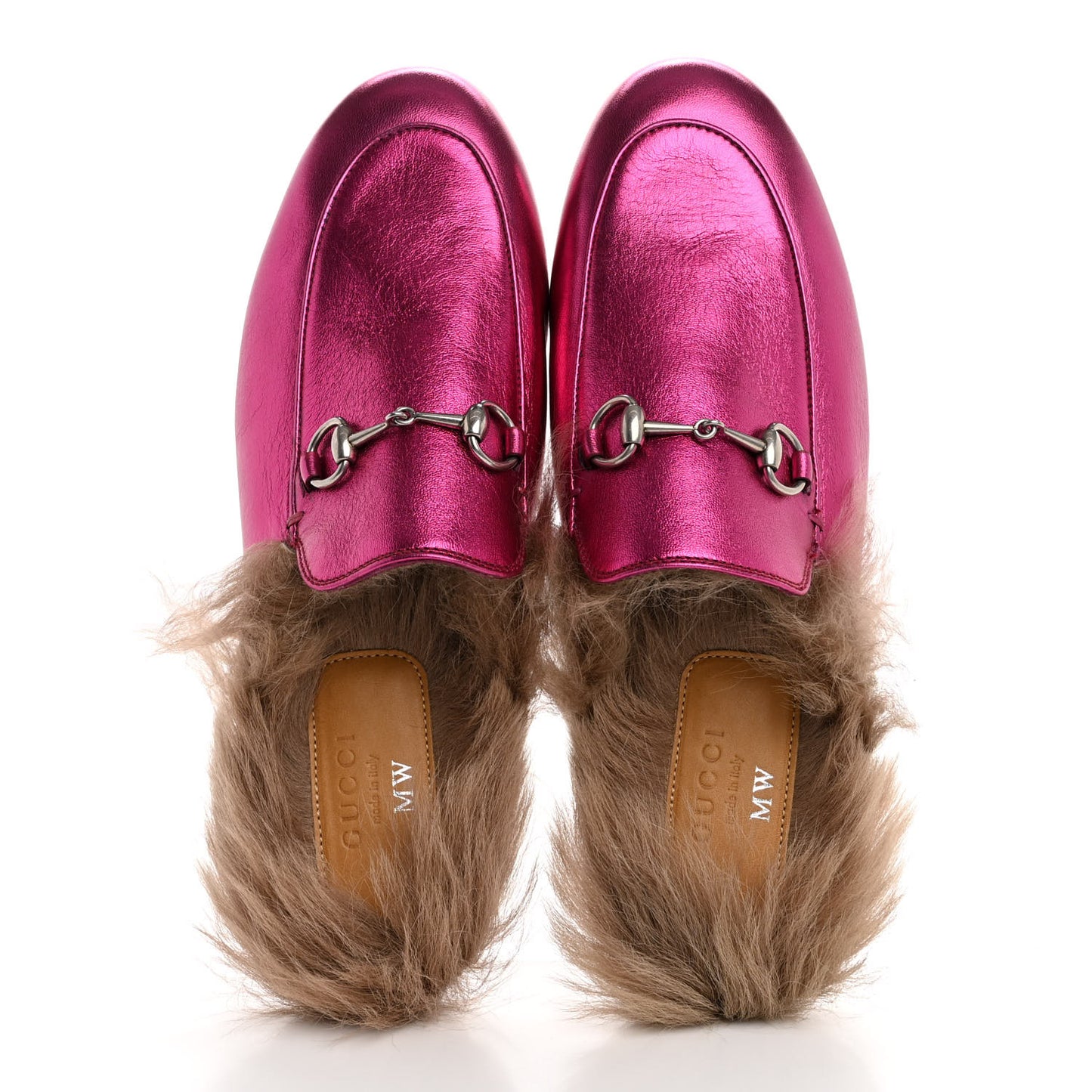 Metallic Nappa Fur Womens Princetown Slippers 38 Fuxia