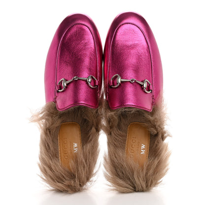 Gucci Metallic Nappa Fur Womens Princetown Slippers 38 Fuxia 2 of 8