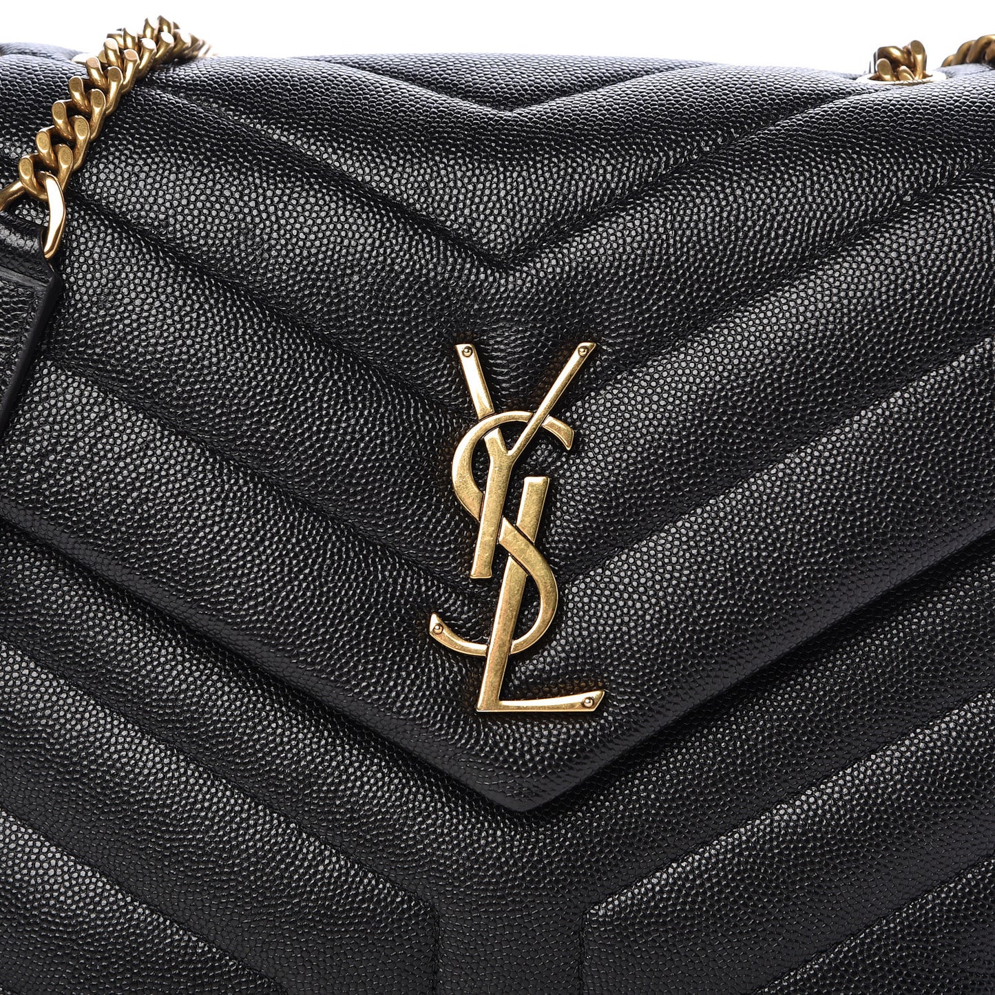 Grain de Poudre Calfskin Y Quilted Monogram Small Loulou Chain Satchel Black