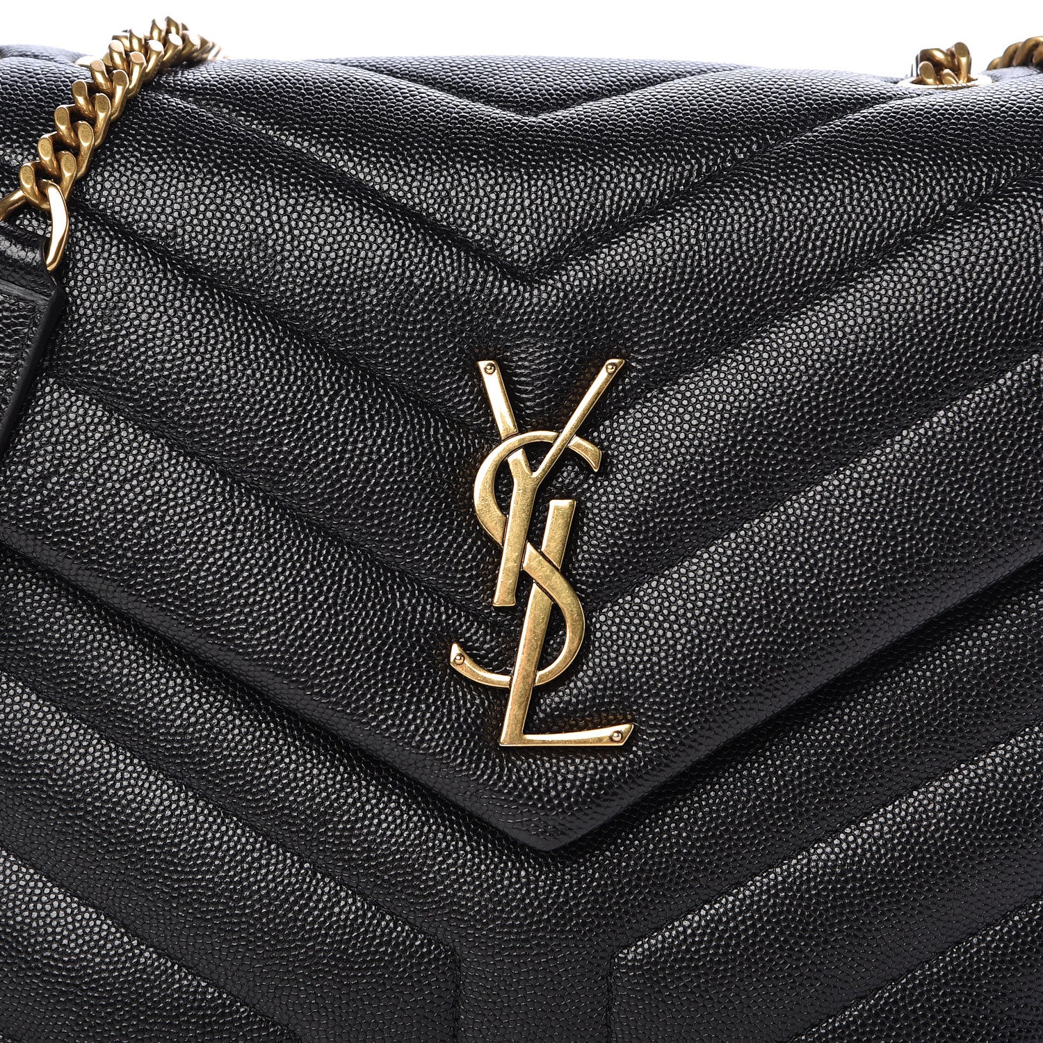 Saint Laurent Grain de Poudre Calfskin Y Quilted Monogram Small Loulou Chain Satchel Black 8 of 10