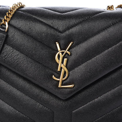 Saint Laurent Grain de Poudre Calfskin Y Quilted Monogram Small Loulou Chain Satchel Black 8 of 10