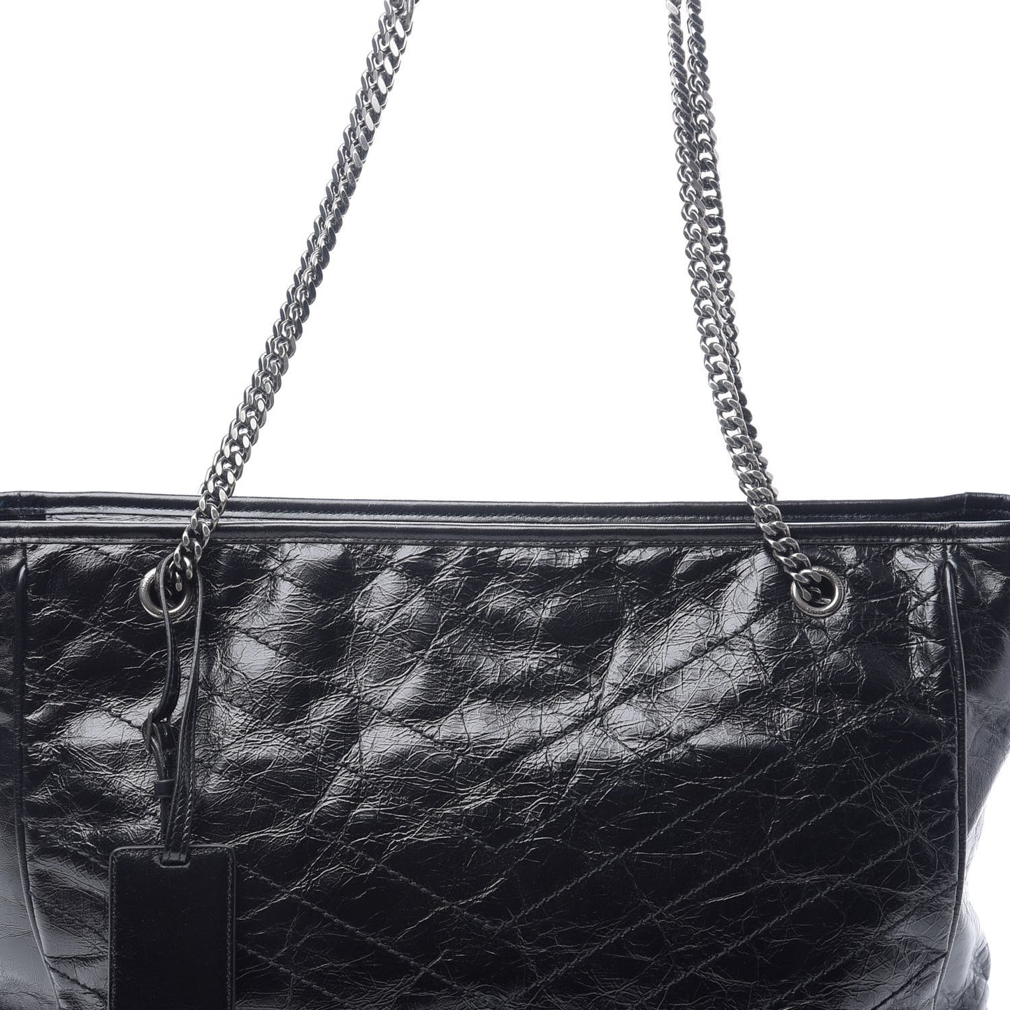 Crinkled Calfskin Matelasse Monogram Large Niki Shopping Tote Bag Black