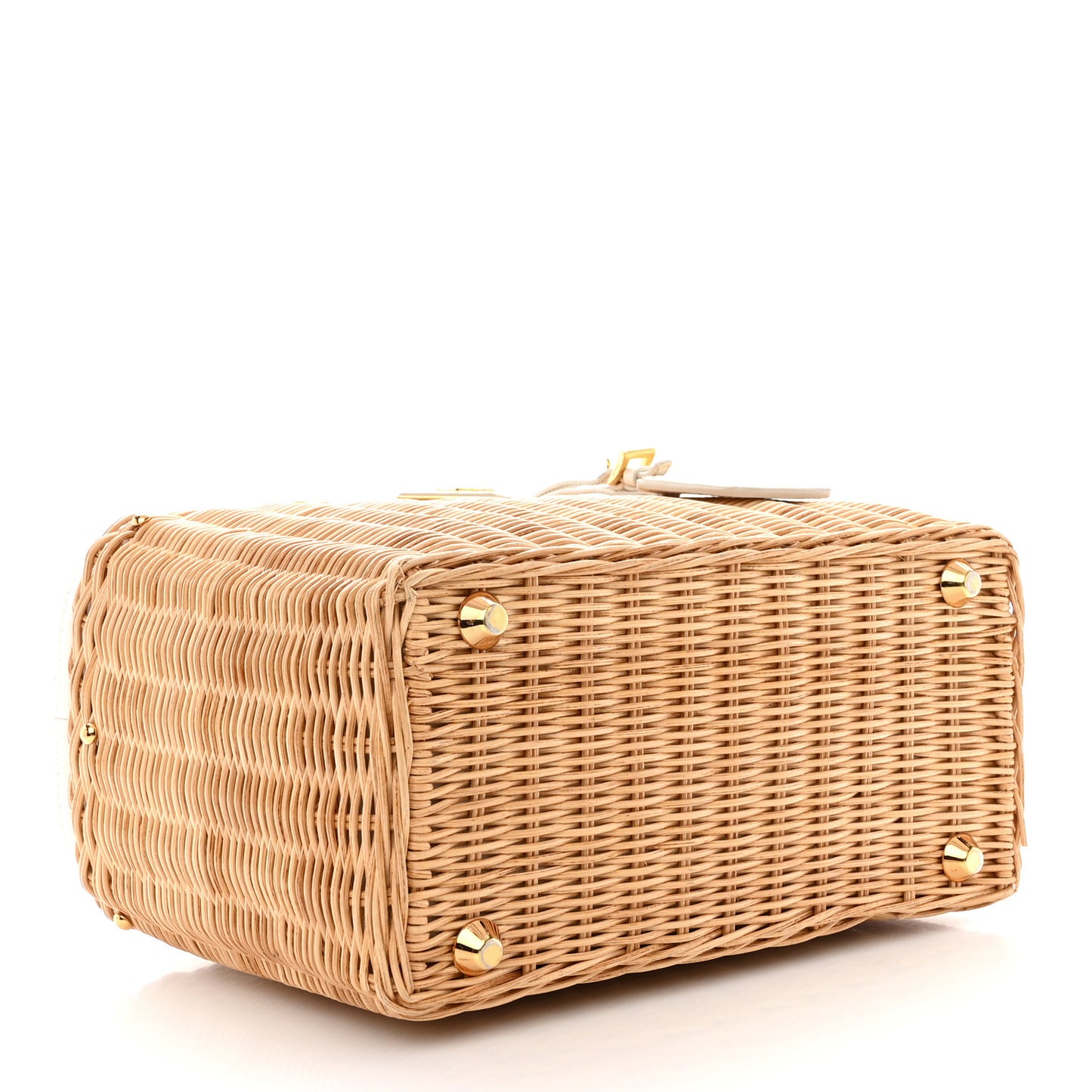 Canvas Wicker Shoulder Bag White Tan