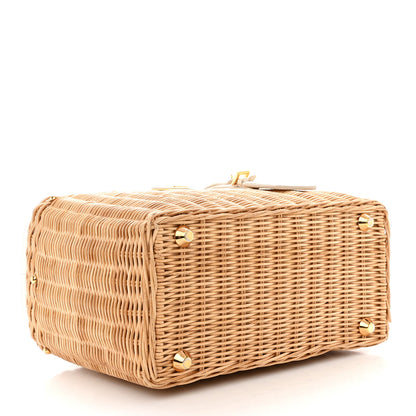 Prada Canvas Wicker Shoulder Bag White Tan 4 of 14