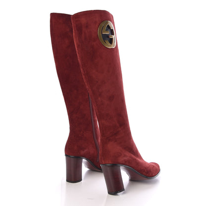 Gucci Suede Interlocking G Knee High Boots 7 Red 4 of 10